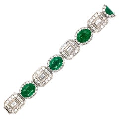 8.02 Carat Emerald and 3.75 Carat Diamond Bracelet 18 Karat White Gold