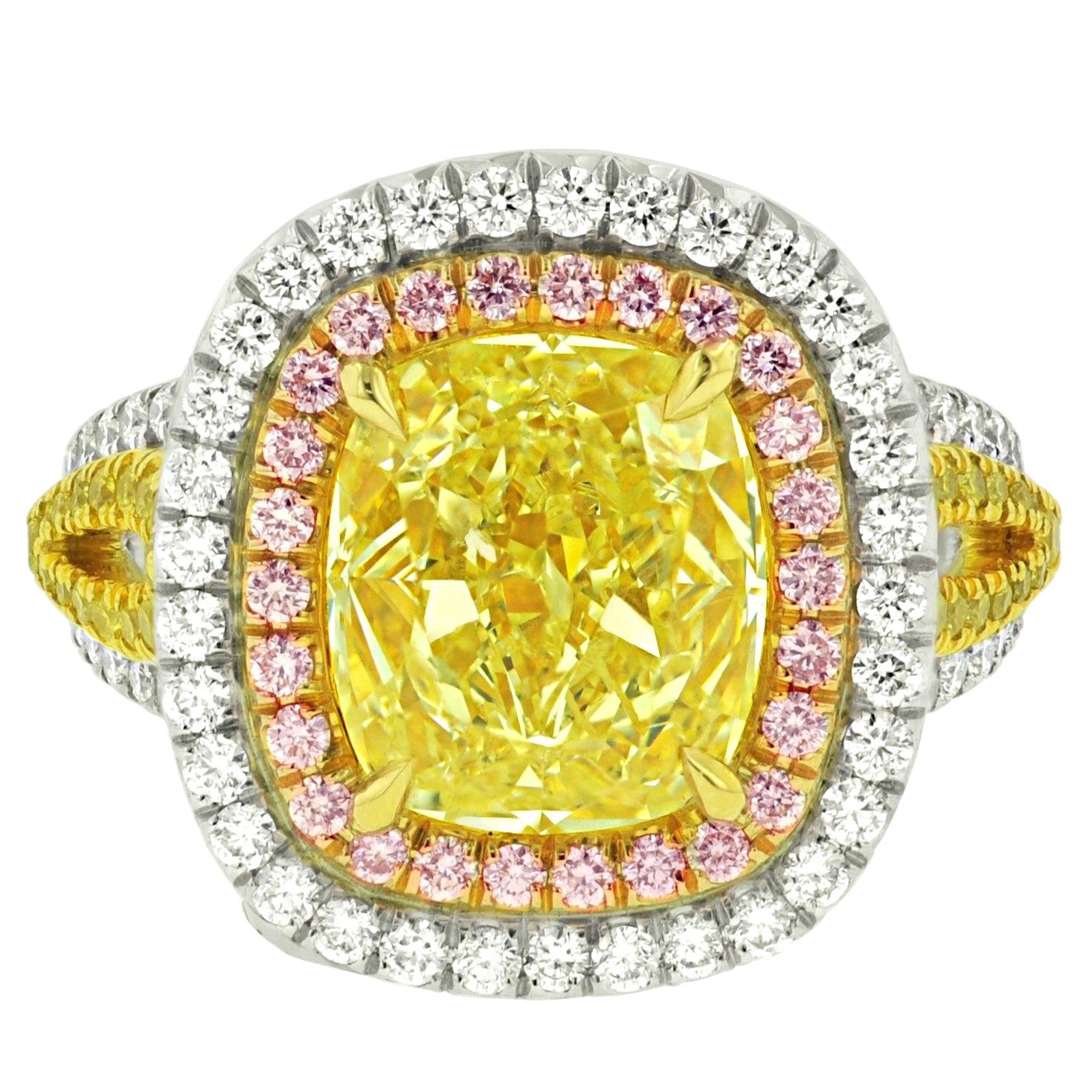 8.02 Carat Fancy Yellow Diamond Ring For Sale