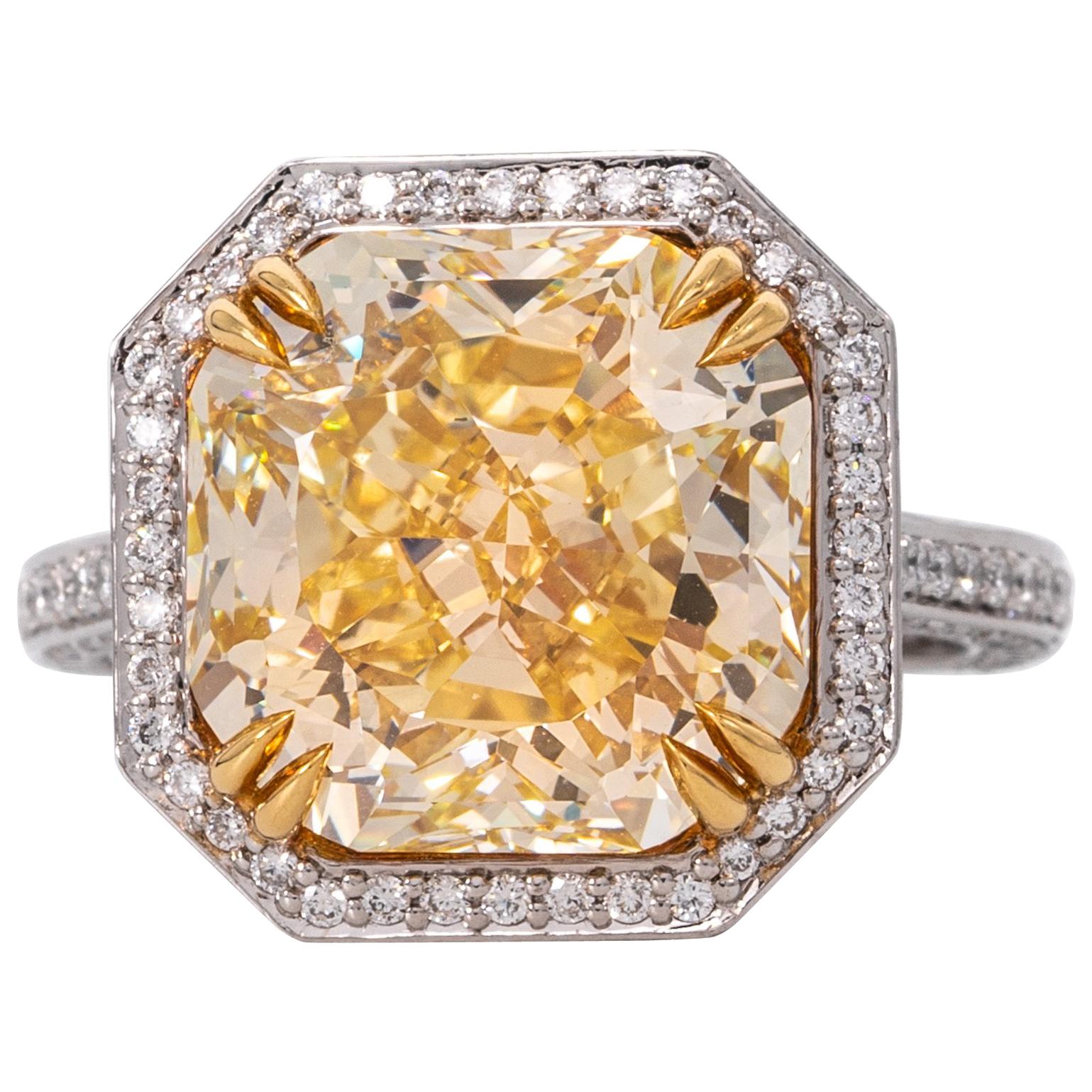8.02 Ct  Fancy Yellow Radiant Cut Diamond Engagement Ring 18K White Gold GIA 