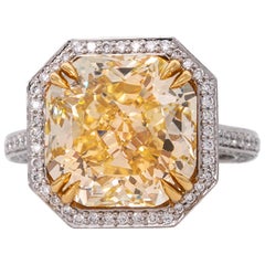8.02 Ct  Fancy Yellow Radiant Cut Diamond Engagement Ring 18K White Gold GIA