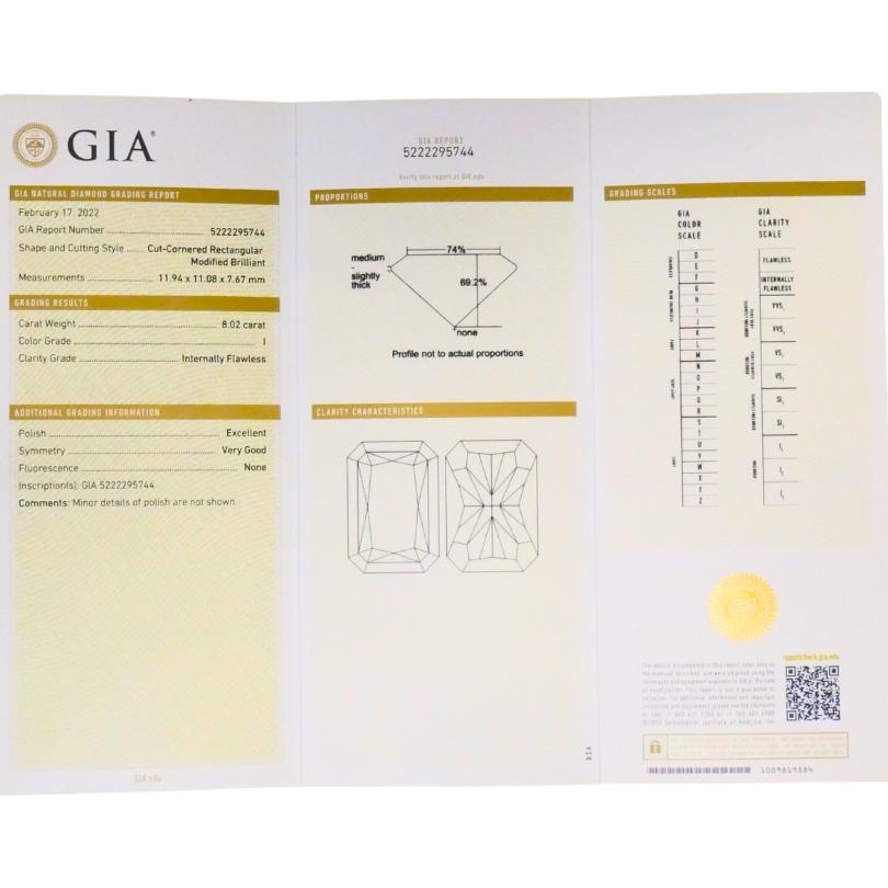 Taille mixte Bague à diamant de 8,02 carats certifiée par la GIA en or blanc 18k Bijoux modernes en vente