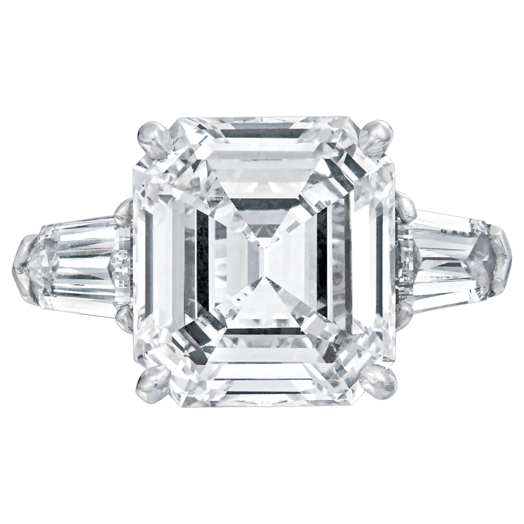 8.02 Carat GIA Three-Stone 8.02 Carat Emerald Cut Diamond Platinum Ring
