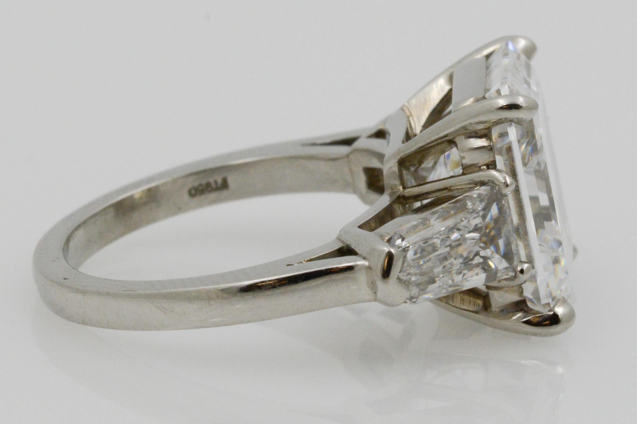 8.02 Carat GIA Three-Stone 8.02 Carat Emerald Cut Diamond Platinum Ring 7
