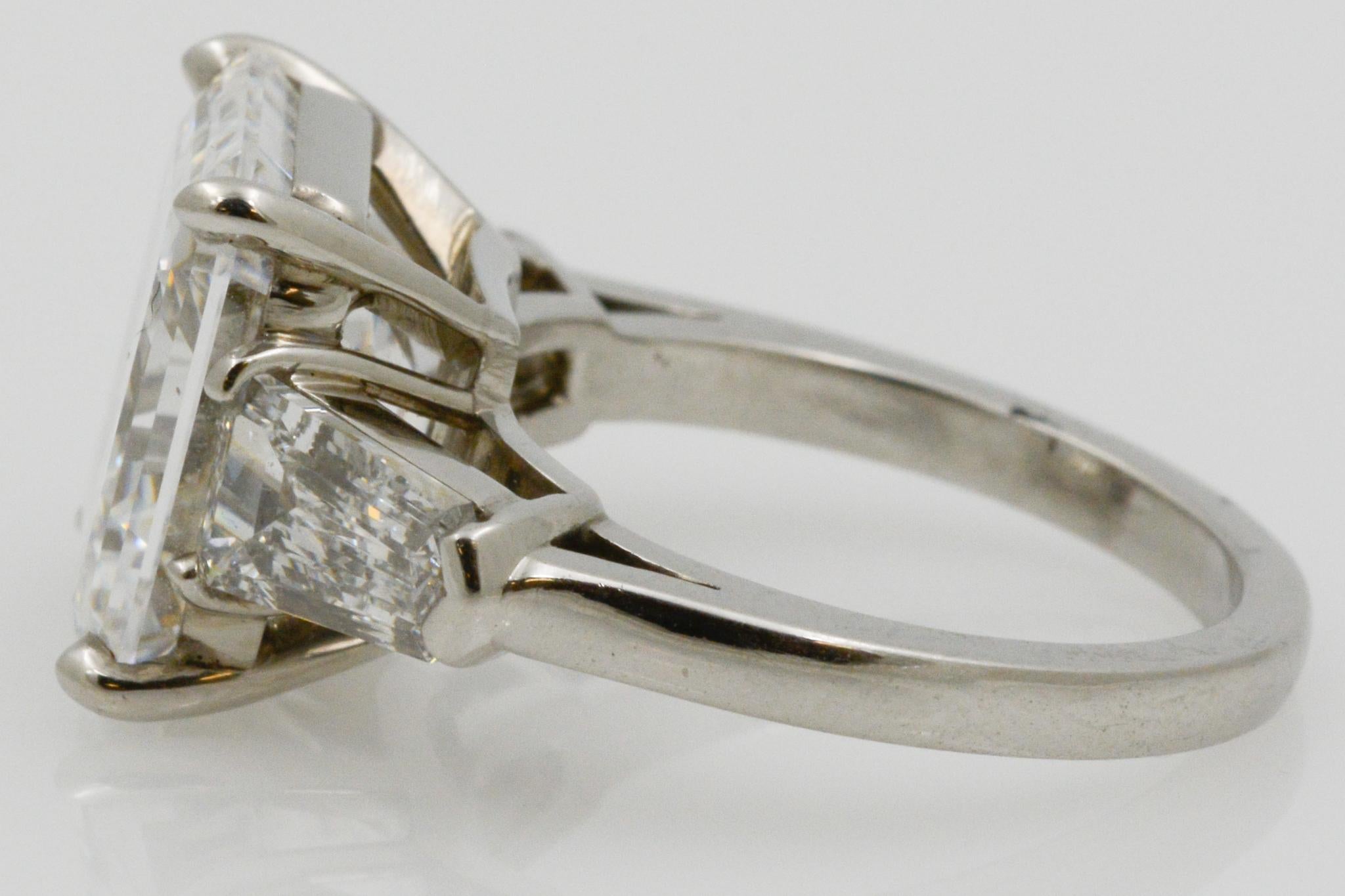 8.02 Carat GIA Three-Stone 8.02 Carat Emerald Cut Diamond Platinum Ring 8