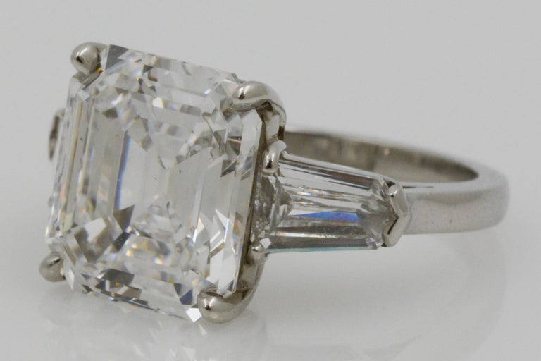 8.02 Carat GIA Three-Stone 8.02 Carat Emerald Cut Diamond Platinum Ring ...