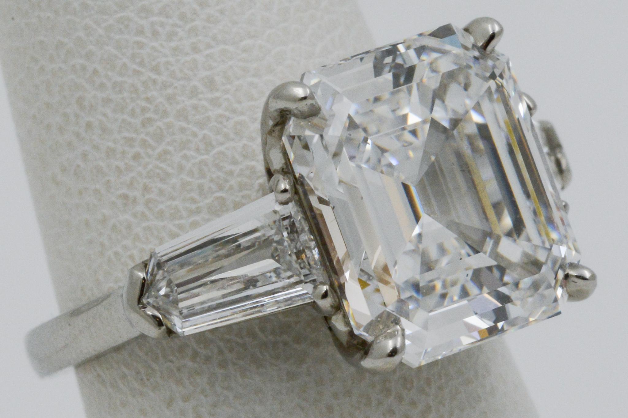 8.02 Carat GIA Three-Stone 8.02 Carat Emerald Cut Diamond Platinum Ring 1