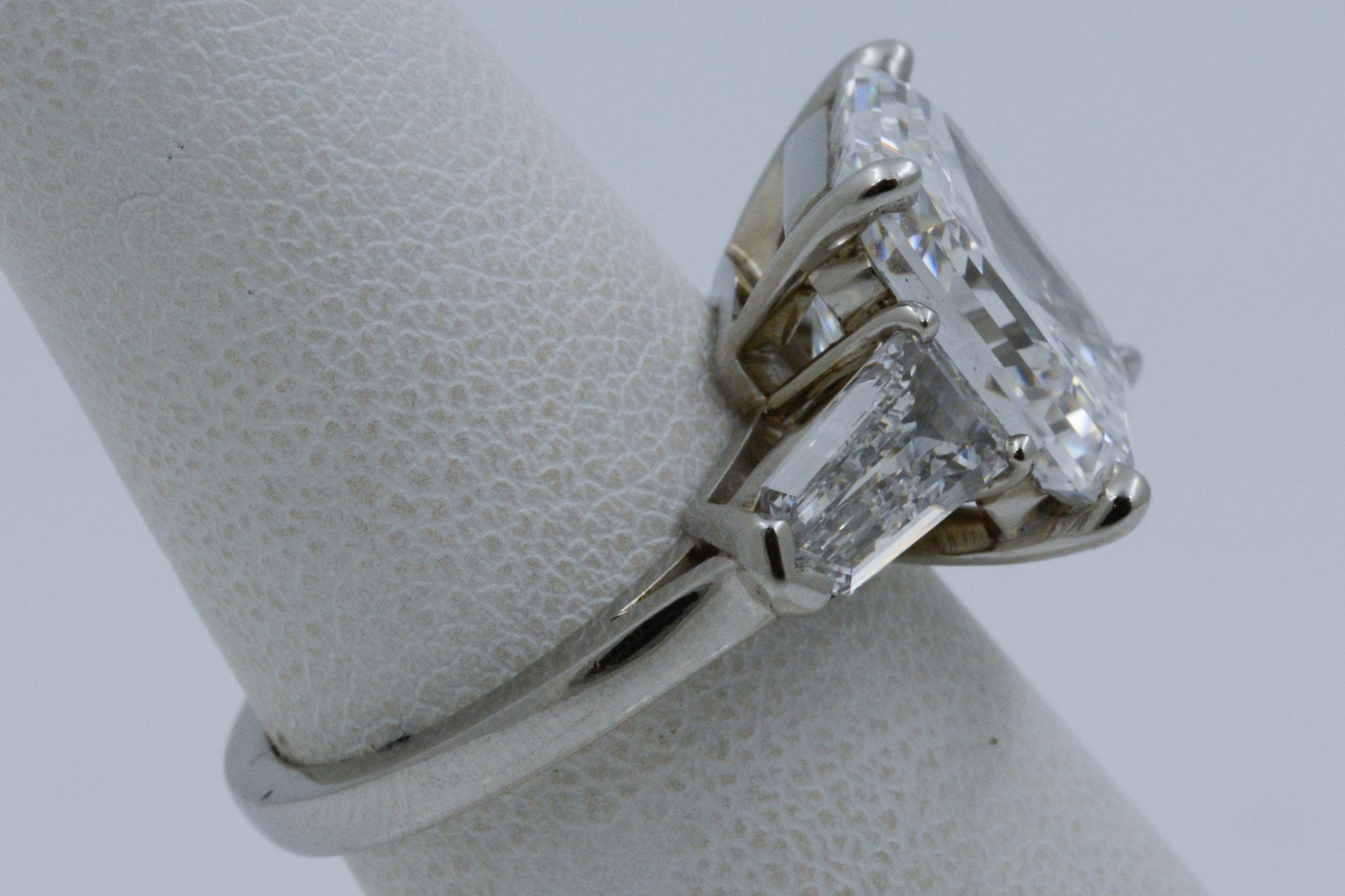 8.02 Carat GIA Three-Stone 8.02 Carat Emerald Cut Diamond Platinum Ring 3