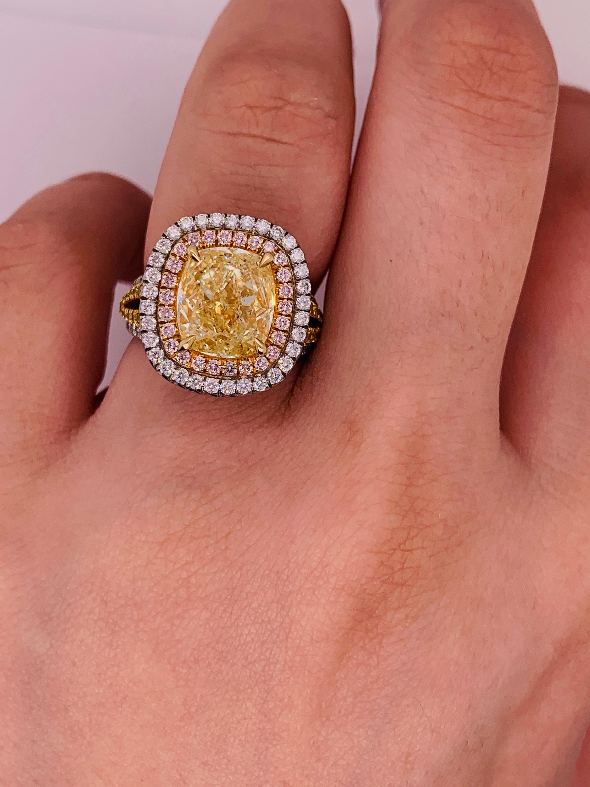 Modern 8.02 Carat Fancy Yellow Diamond Ring For Sale