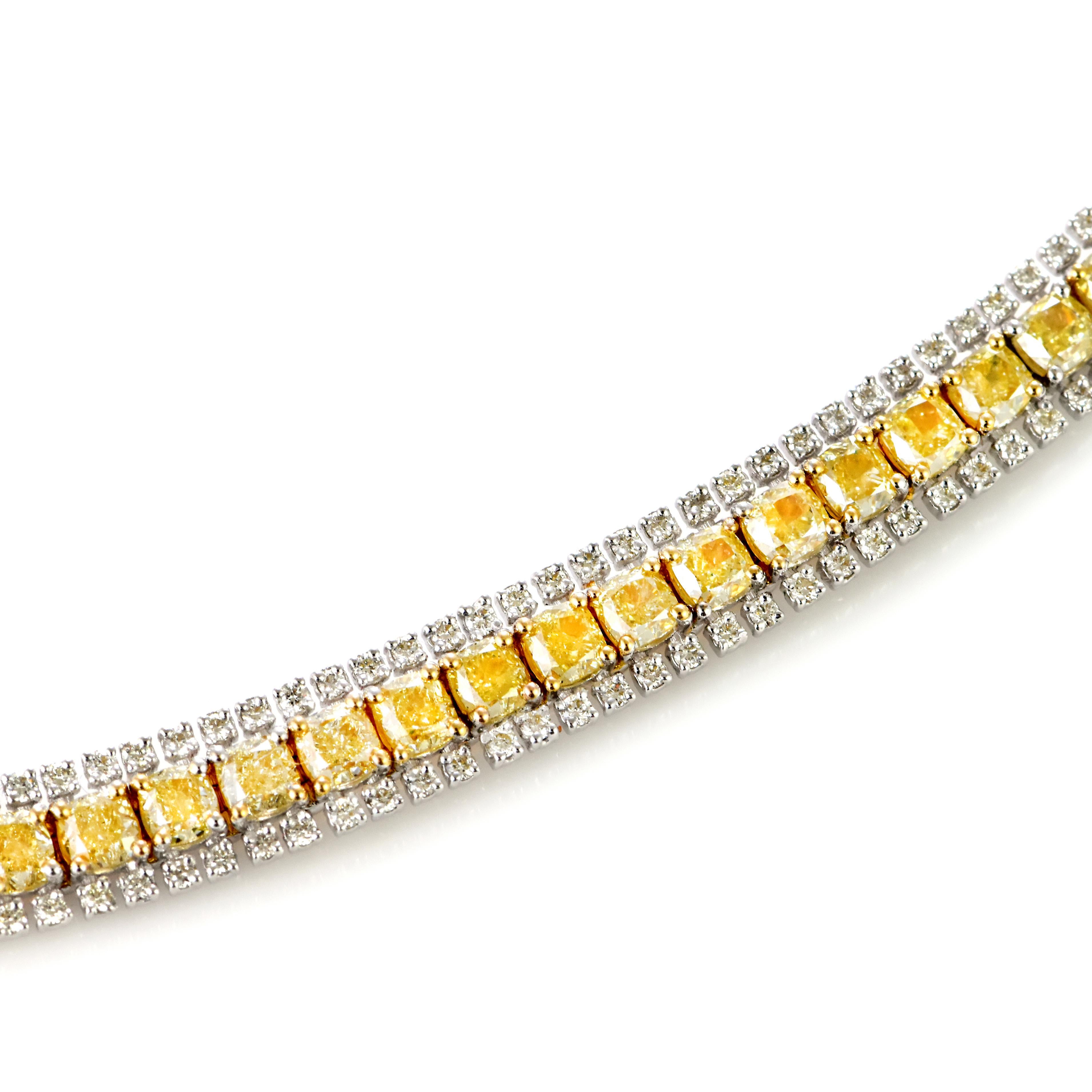 Moderne Bracelet en or 18 carats de 8,02 carats de diamant jaune fantaisie naturel en vente