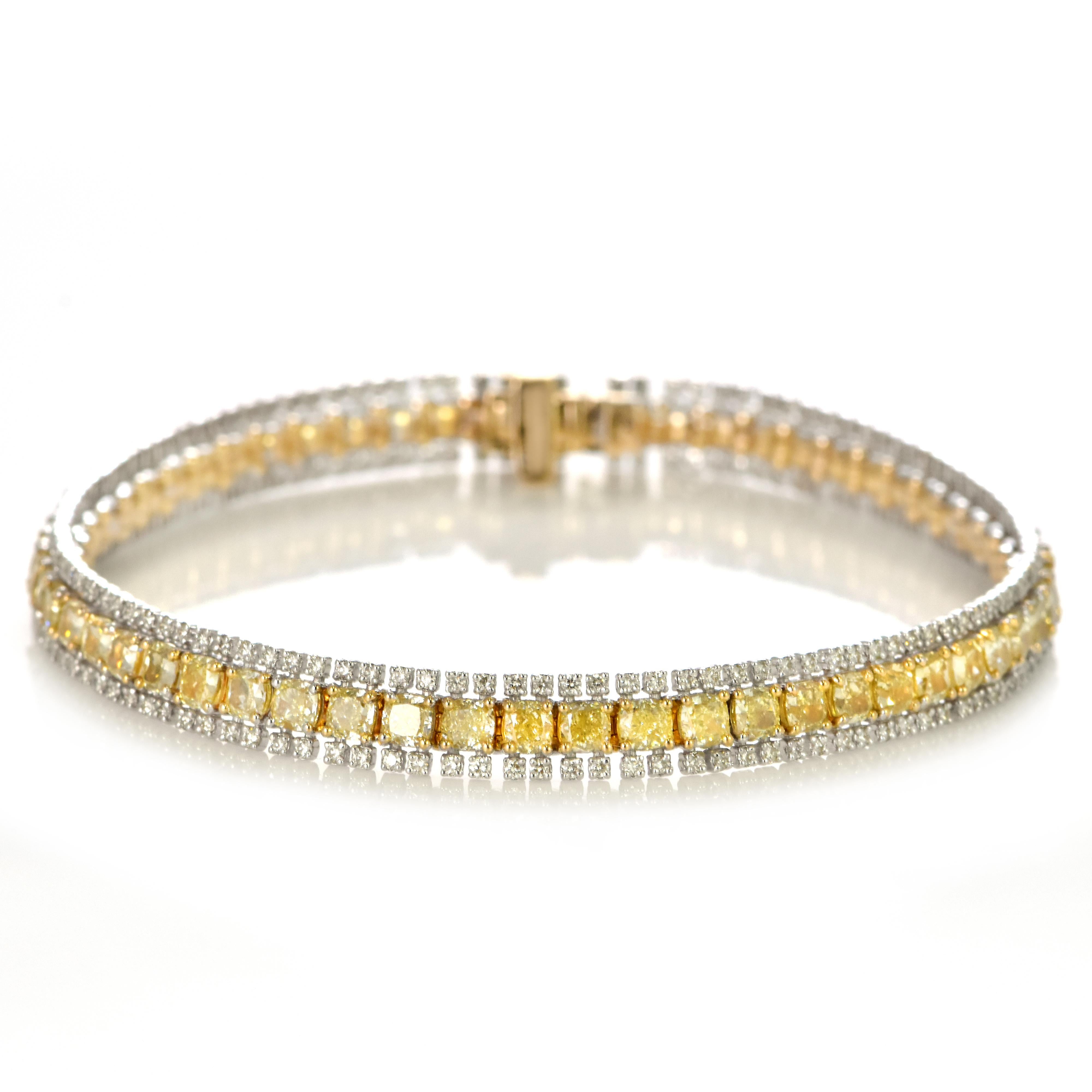 Bracelet en or 18 carats de 8,02 carats de diamant jaune fantaisie naturel en vente 2