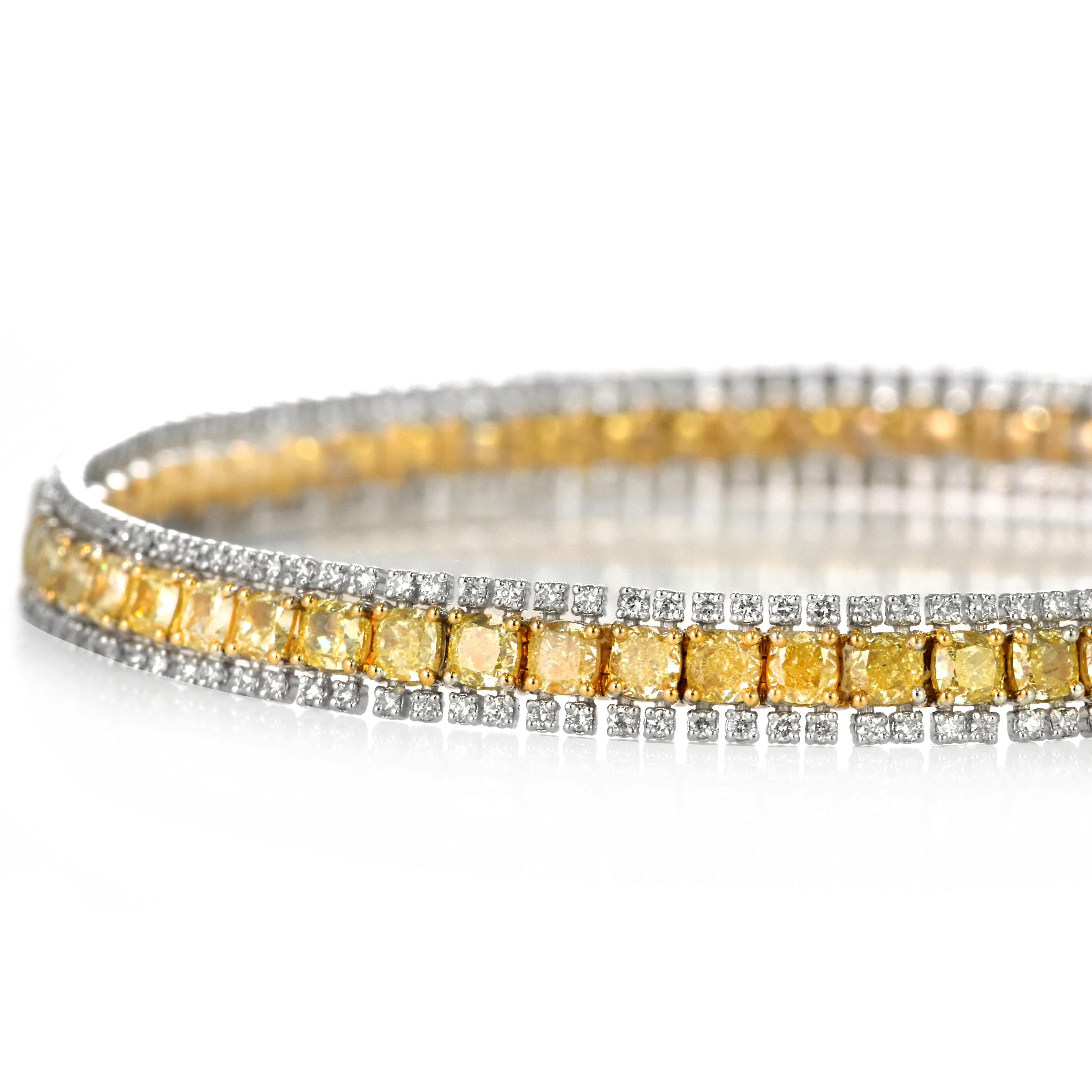 Bracelet en or 18 carats de 8,02 carats de diamant jaune fantaisie naturel en vente 3