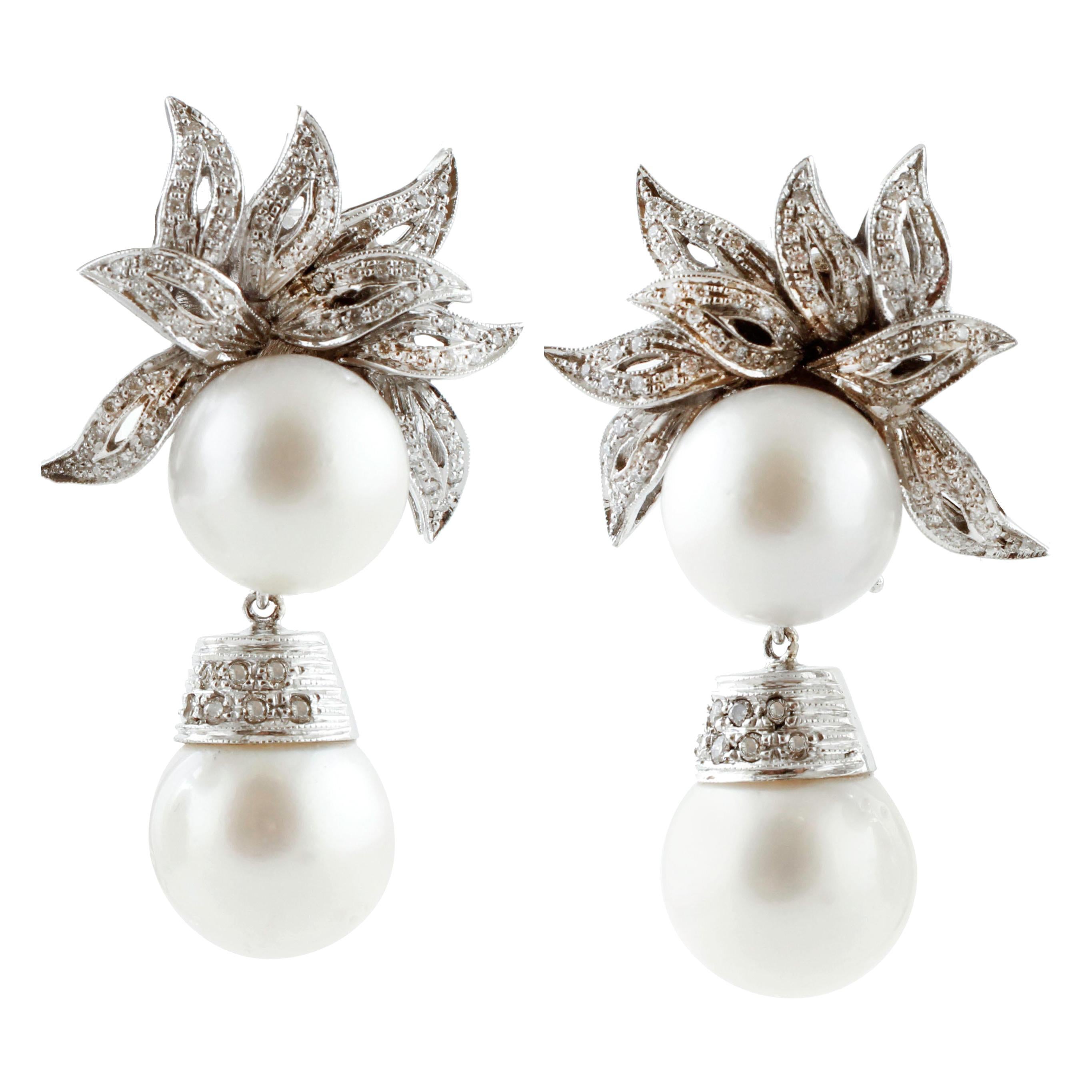 80.23 Carat South-Sea Pearls, White Diamonds, White Gold Clip-On/Drop Earrings