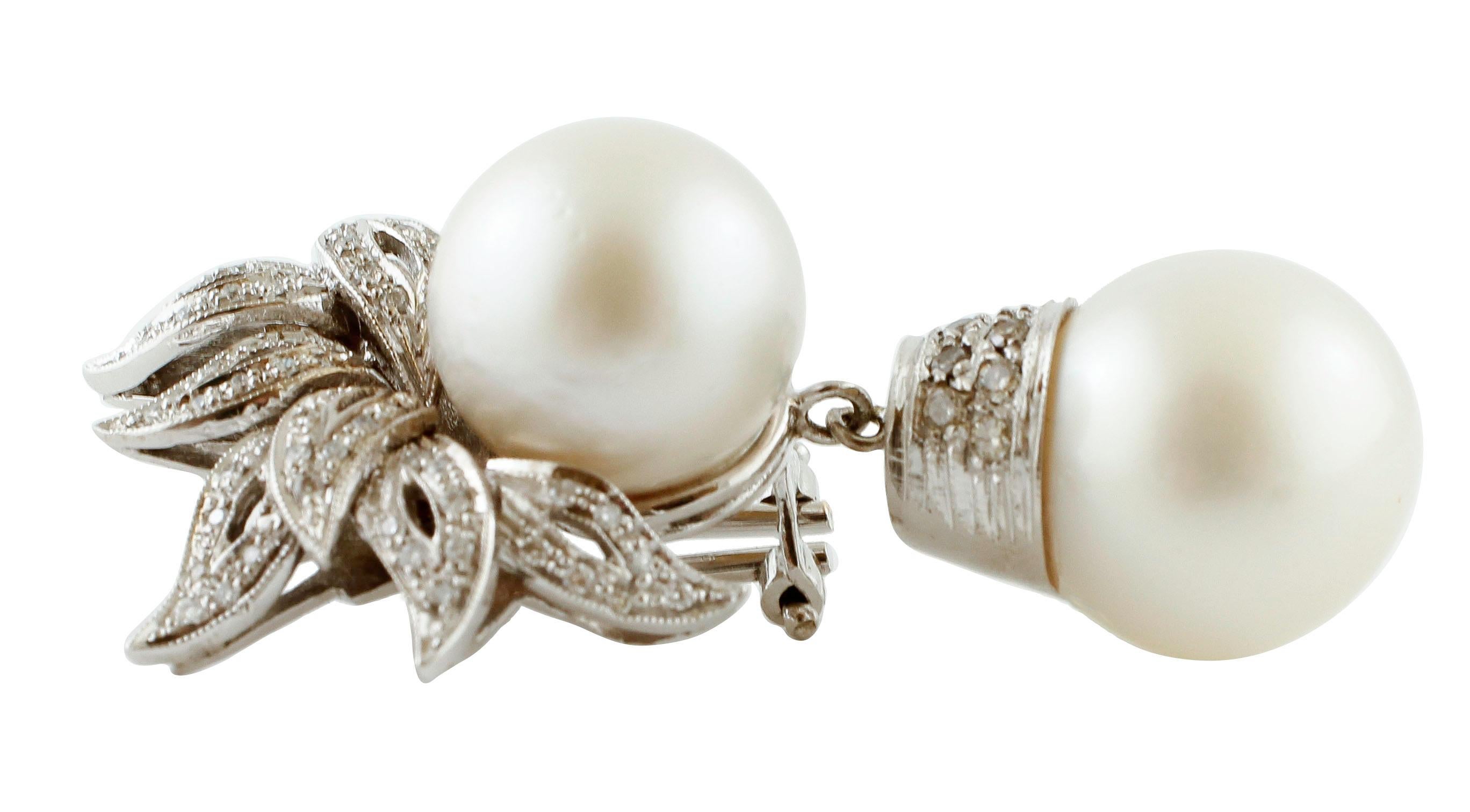 Retro 80.23 Carat South-Sea Pearls, White Diamonds, White Gold Clip-On/Drop Earrings
