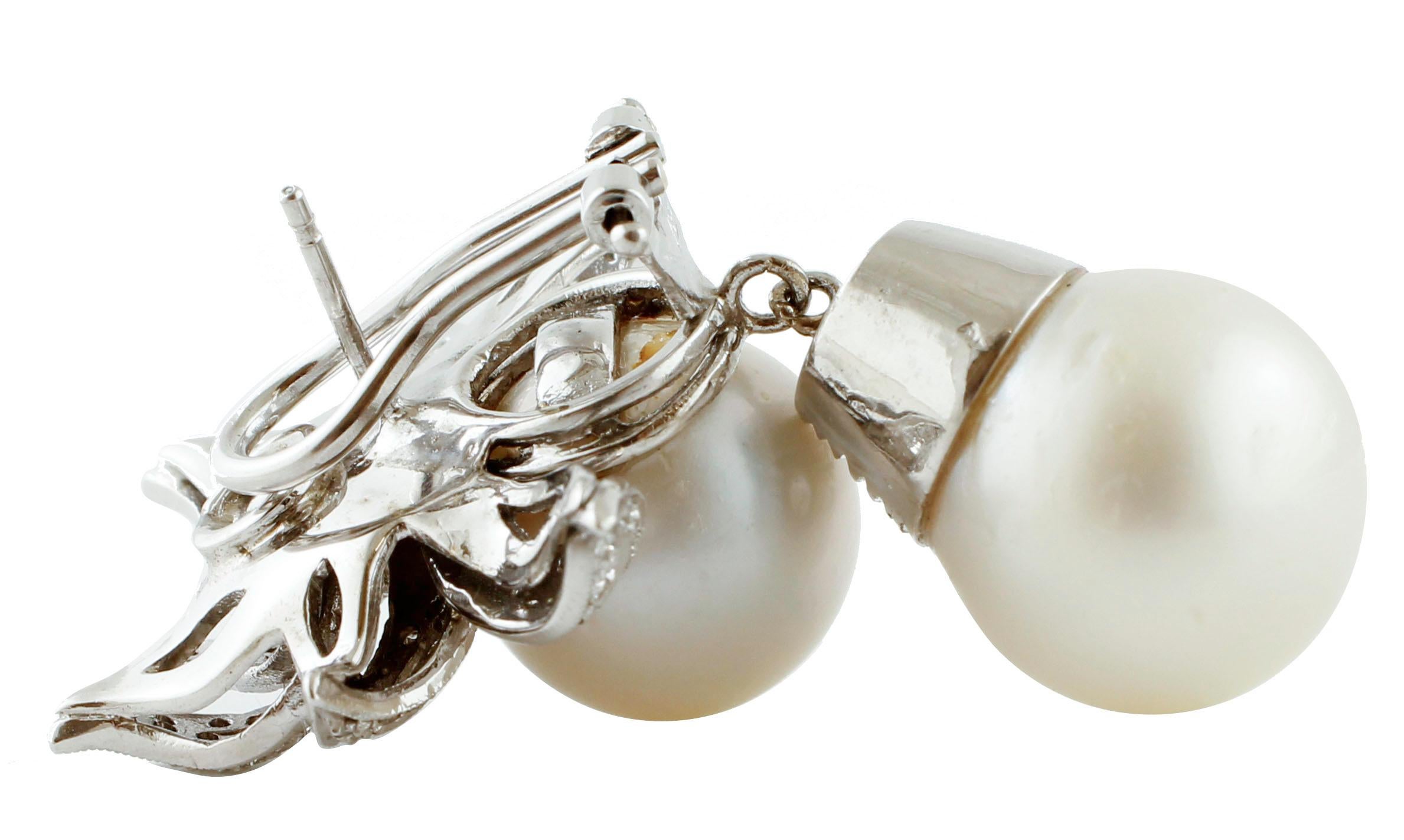 Brilliant Cut 80.23 Carat South-Sea Pearls, White Diamonds, White Gold Clip-On/Drop Earrings