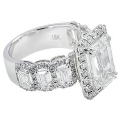 8.03 Carat Emerald Diamond Ring 18K White Gold Radiant Elegance