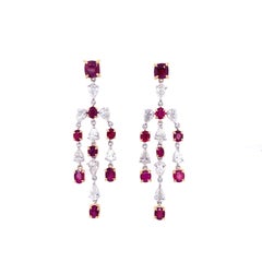 8.03 Carat GIA Certified Burma No Heat Vivid Red Ruby and Diamond Gold Earrings