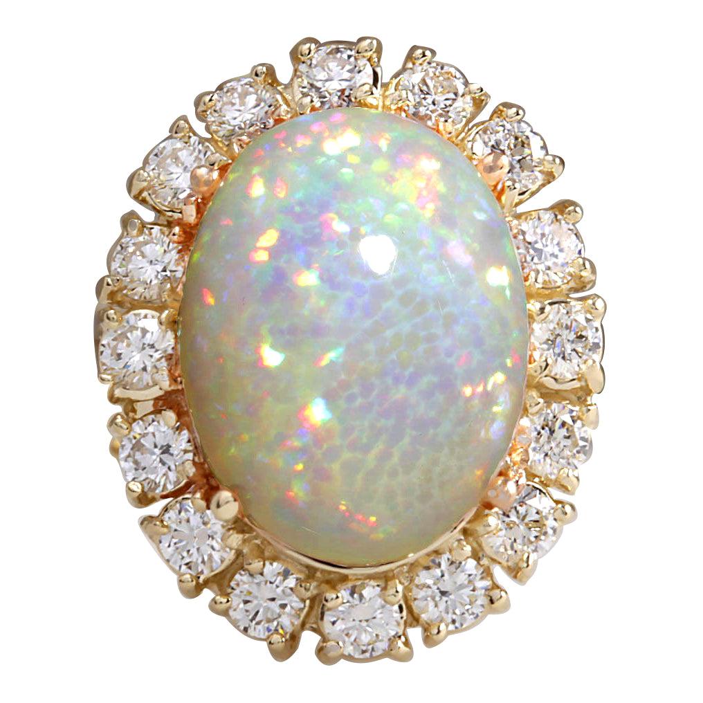 Natural Opal Diamond Ring In 14 Karat Yellow Gold 