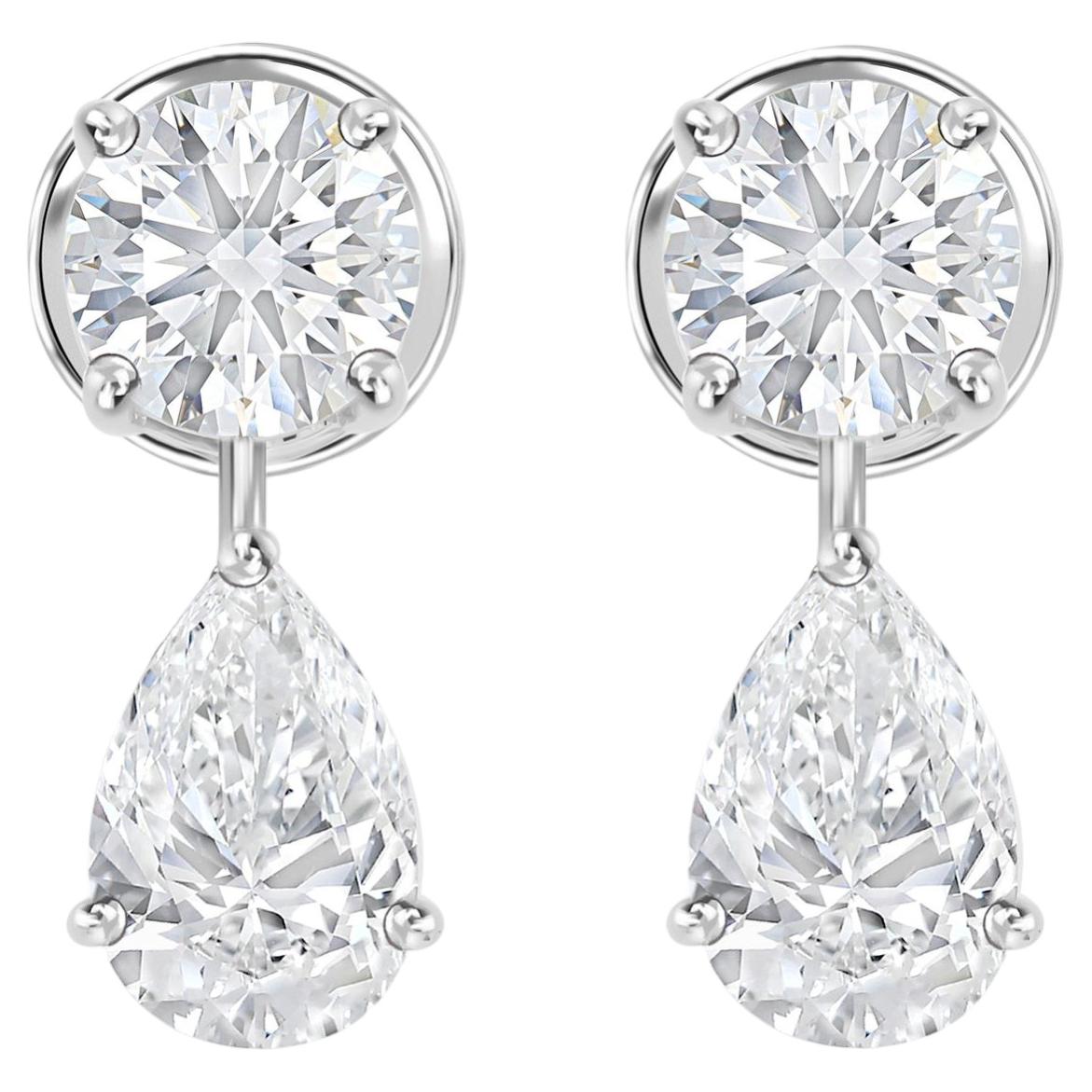8.03 Carat SI/H Solitaire Pear Round Diamond Earrings 18 Karat White Gold