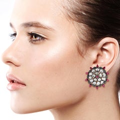 8.03 Rosecut Diamond Ruby 18 Karat Gold Stud Earrings