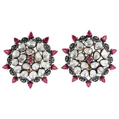 Pendientes de oro de 18 quilates con diamante rubí de 8,03 rosas