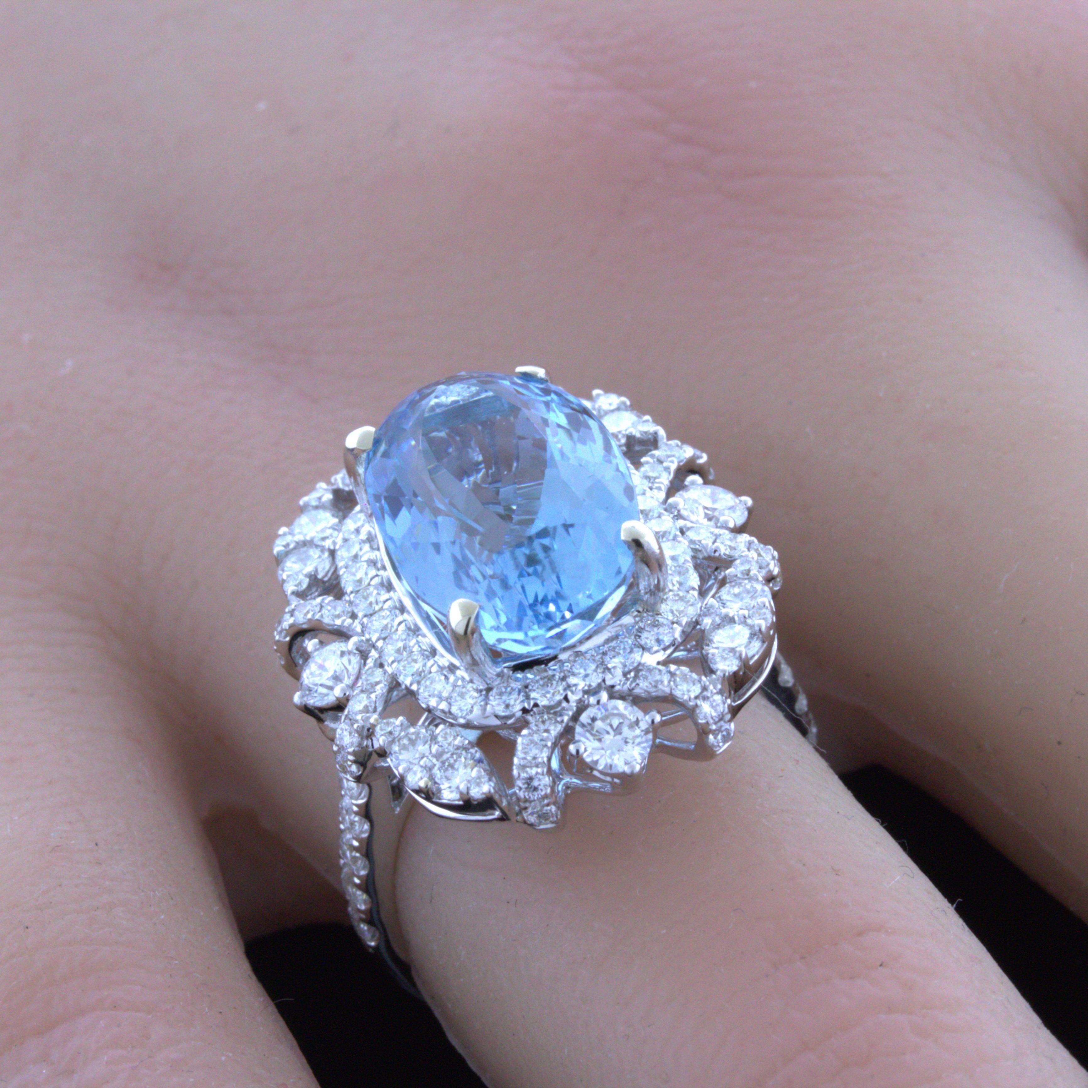 8.04 Carat Aquamarine Diamond 18K White Gold Ring In New Condition For Sale In Beverly Hills, CA