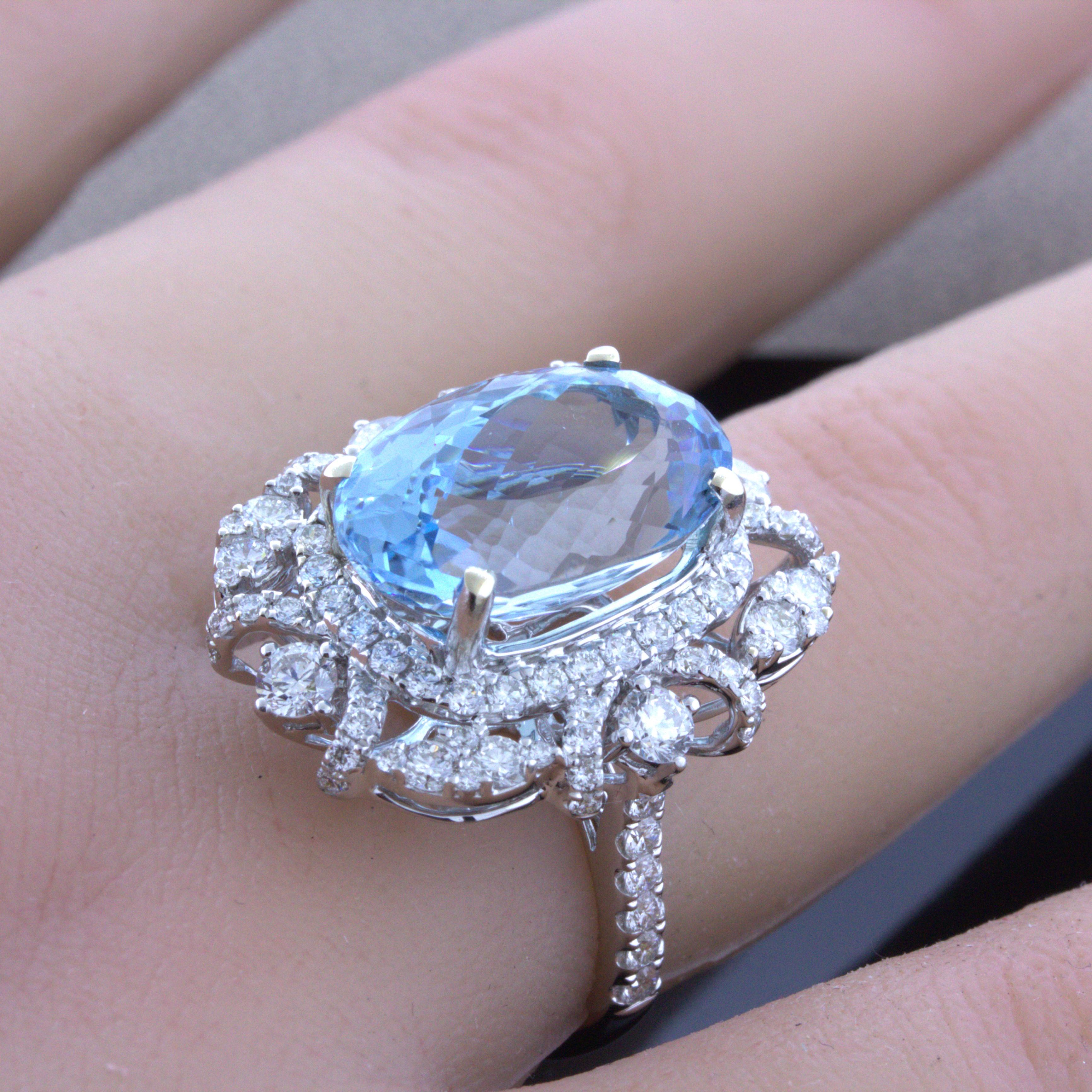 Women's 8.04 Carat Aquamarine Diamond 18K White Gold Ring For Sale