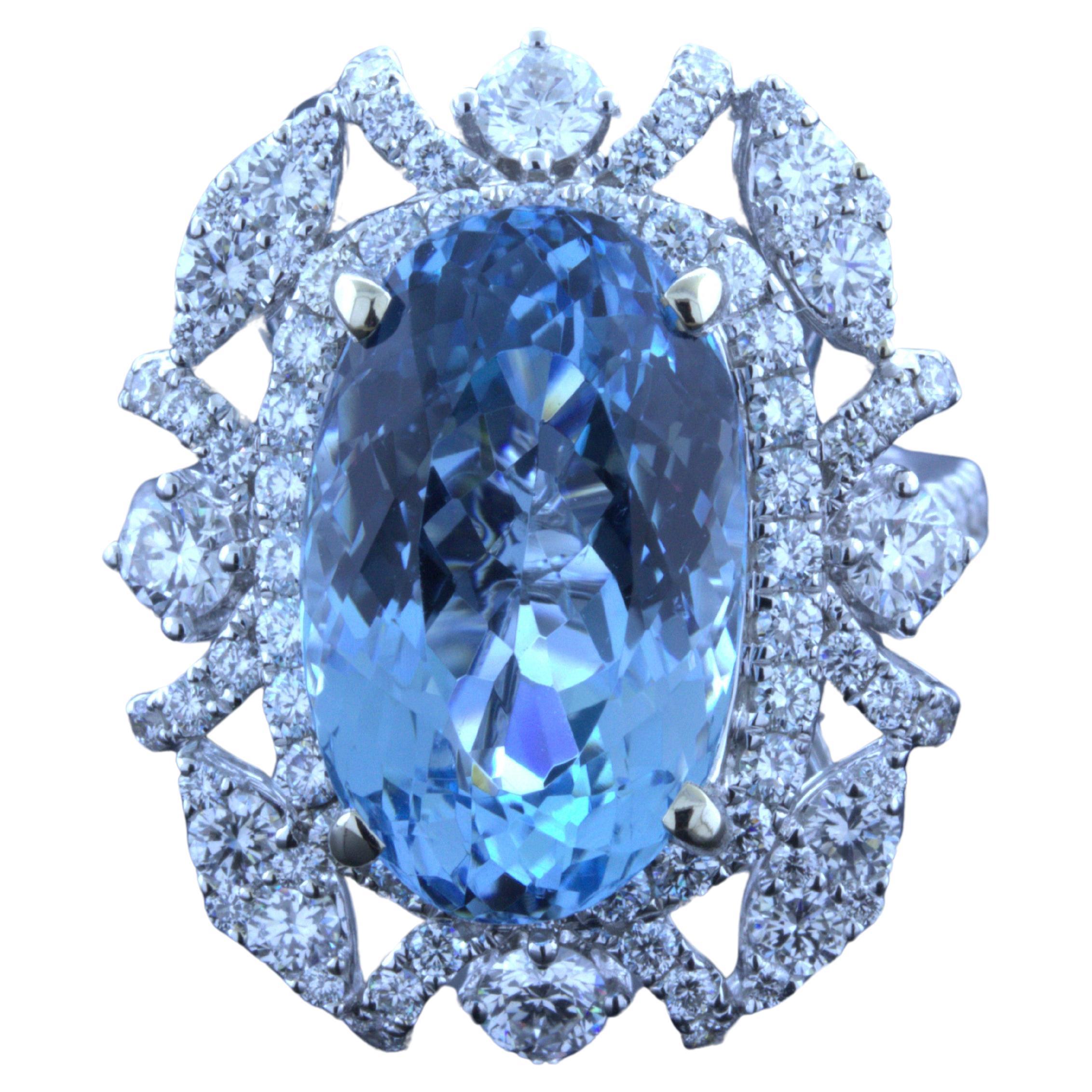 8.04 Carat Aquamarine Diamond 18K White Gold Ring For Sale