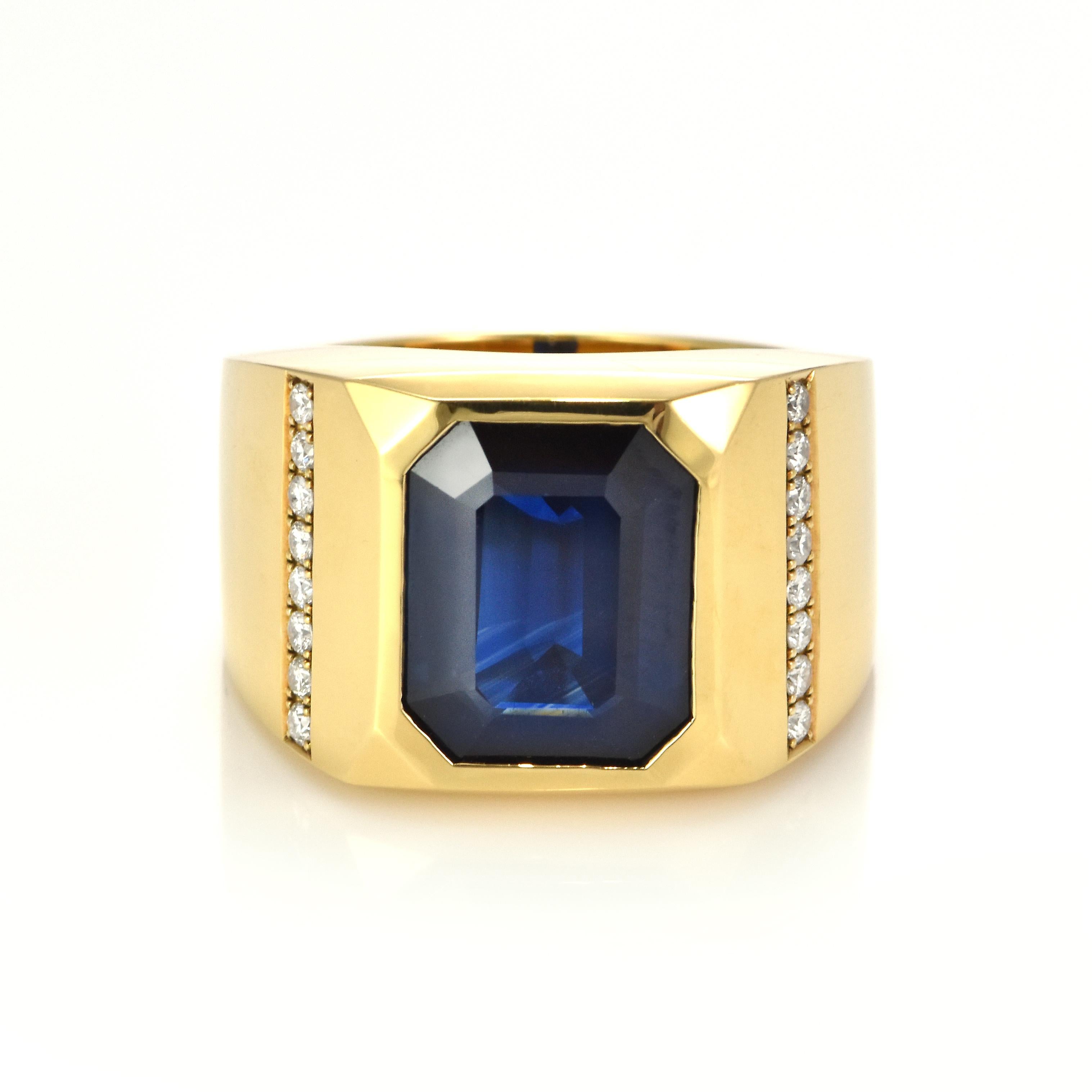 A beautiful ring featuring a 8.04 Carat Natural Blue Sapphire and 0.30 Carats Diamond Accents set in Platinum. Sapphires have extraordinary durability - they excel in hardness as well as toughness and durability making them very popular in jewelry.