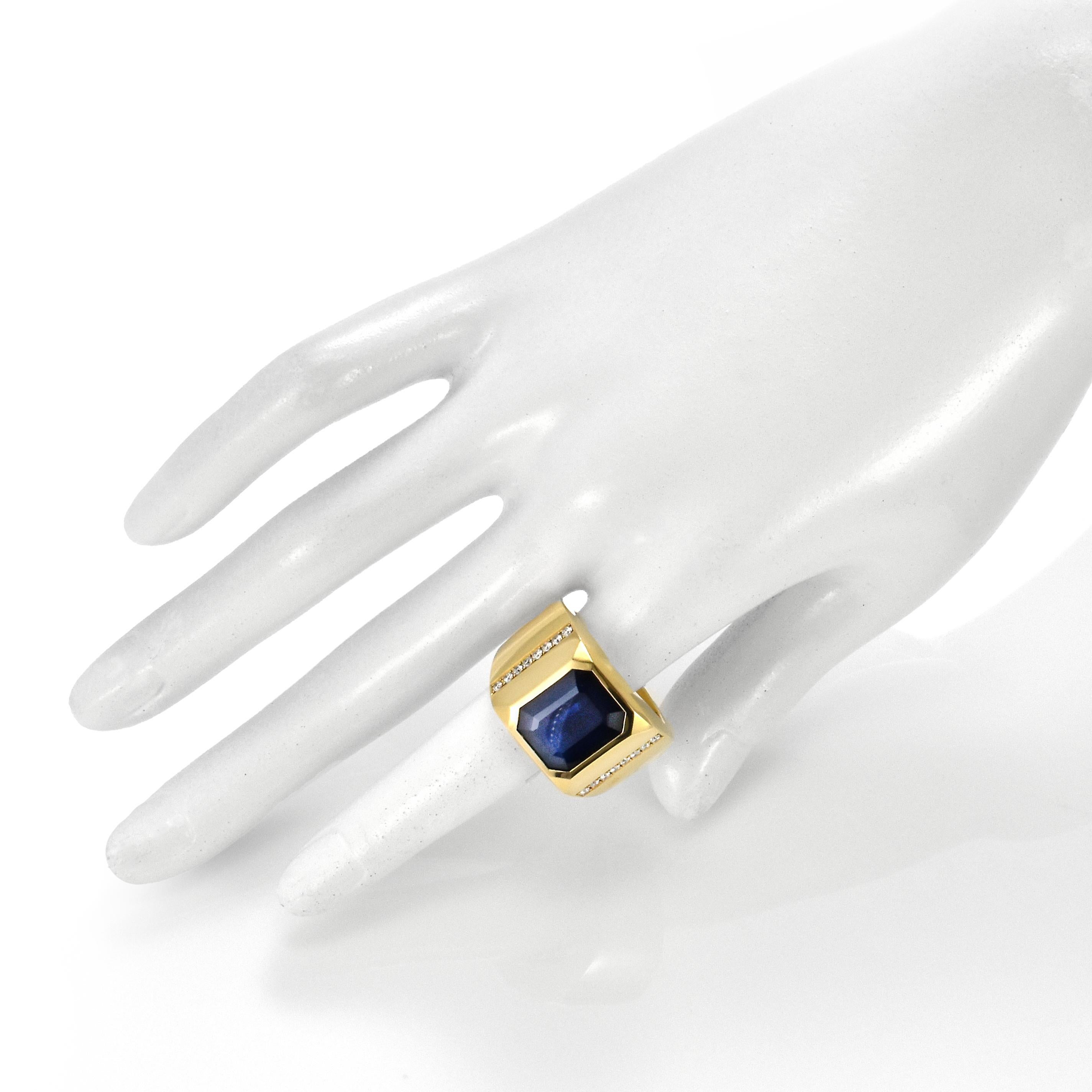 Modern 8.04 Carat Natural Blue Sapphire and Diamond Ring Made in 18 Karat Gold For Sale