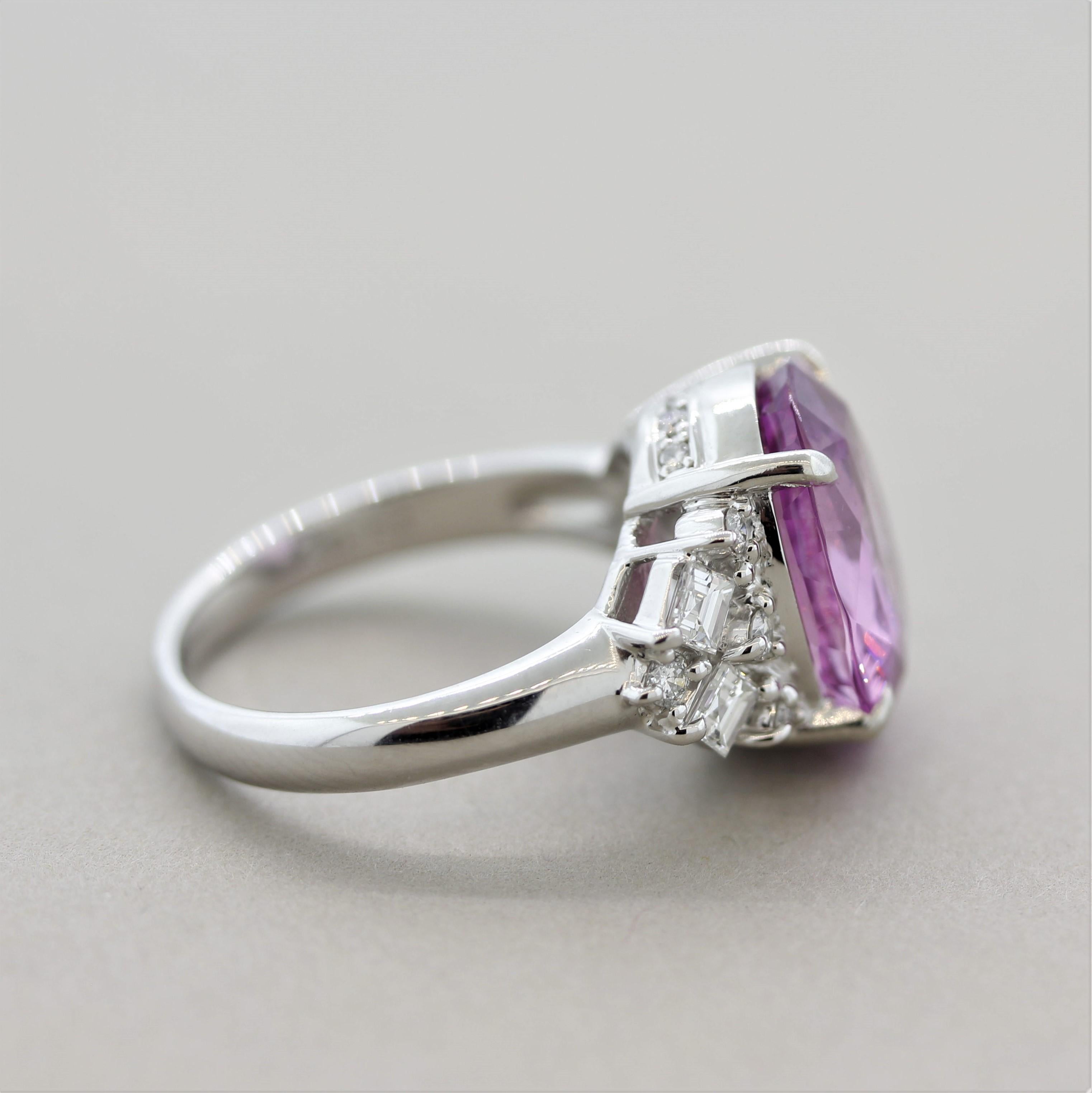 Women's 8.04 Carat Pink Sapphire Diamond Platinum Ring, GIA Certified For Sale