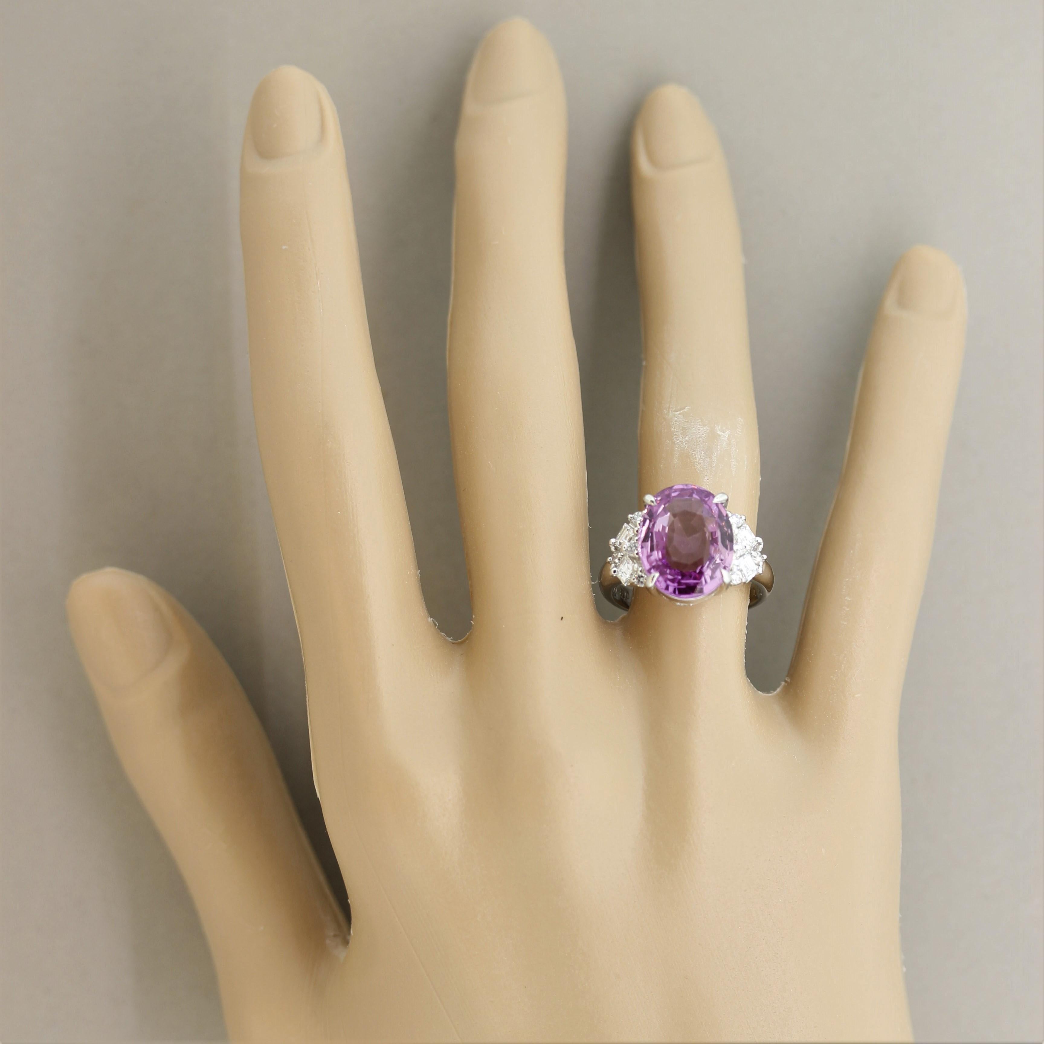 8.04 Carat Pink Sapphire Diamond Platinum Ring, GIA Certified For Sale 1