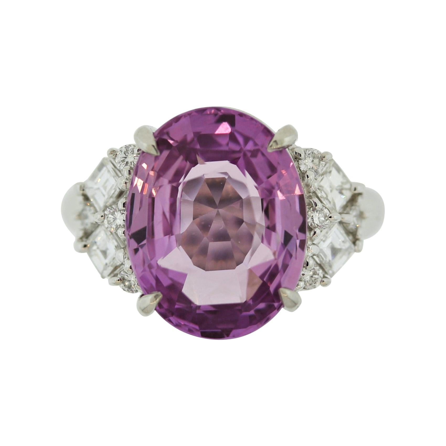 8.04 Carat Pink Sapphire Diamond Platinum Ring, GIA Certified For Sale