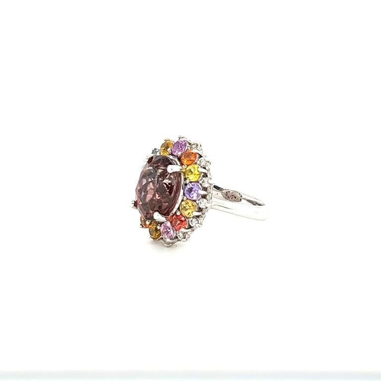 Contemporary 8.04 Carat Tourmaline Sapphire Diamond White Gold Cocktail Ring For Sale