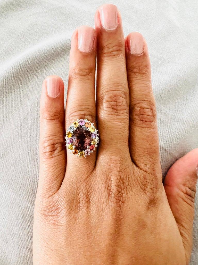 Women's 8.04 Carat Tourmaline Sapphire Diamond White Gold Cocktail Ring For Sale