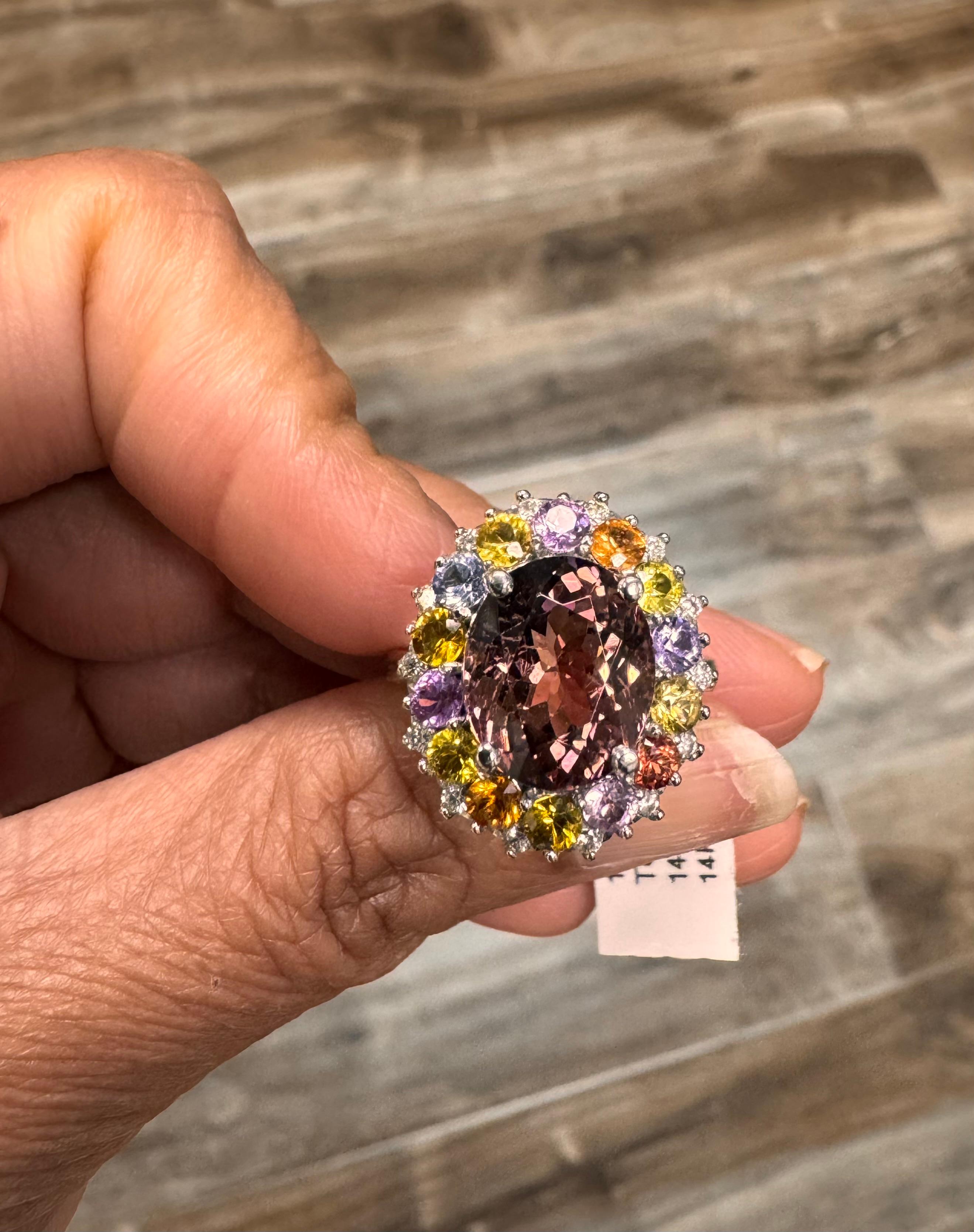 8.04 Carat Tourmaline Sapphire Diamond White Gold Cocktail Ring For Sale 1