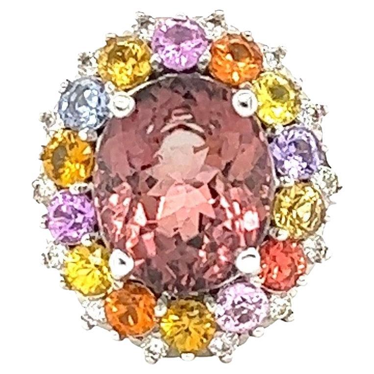 8.04 Carat Tourmaline Sapphire Diamond White Gold Cocktail Ring