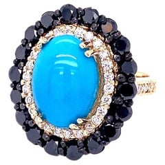 Bague cocktail en or jaune avec turquoise noire et diamants de 8.04 carats