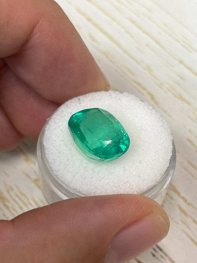 8.04 Carat Yellowish Green Colombian Emerald - Muzo Cushion Cut Genuine Gem For Sale 1