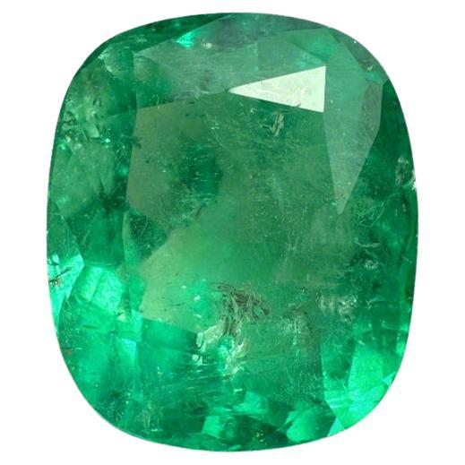 8.04 Carat Yellowish Green Colombian Emerald - Muzo Cushion Cut Genuine Gem