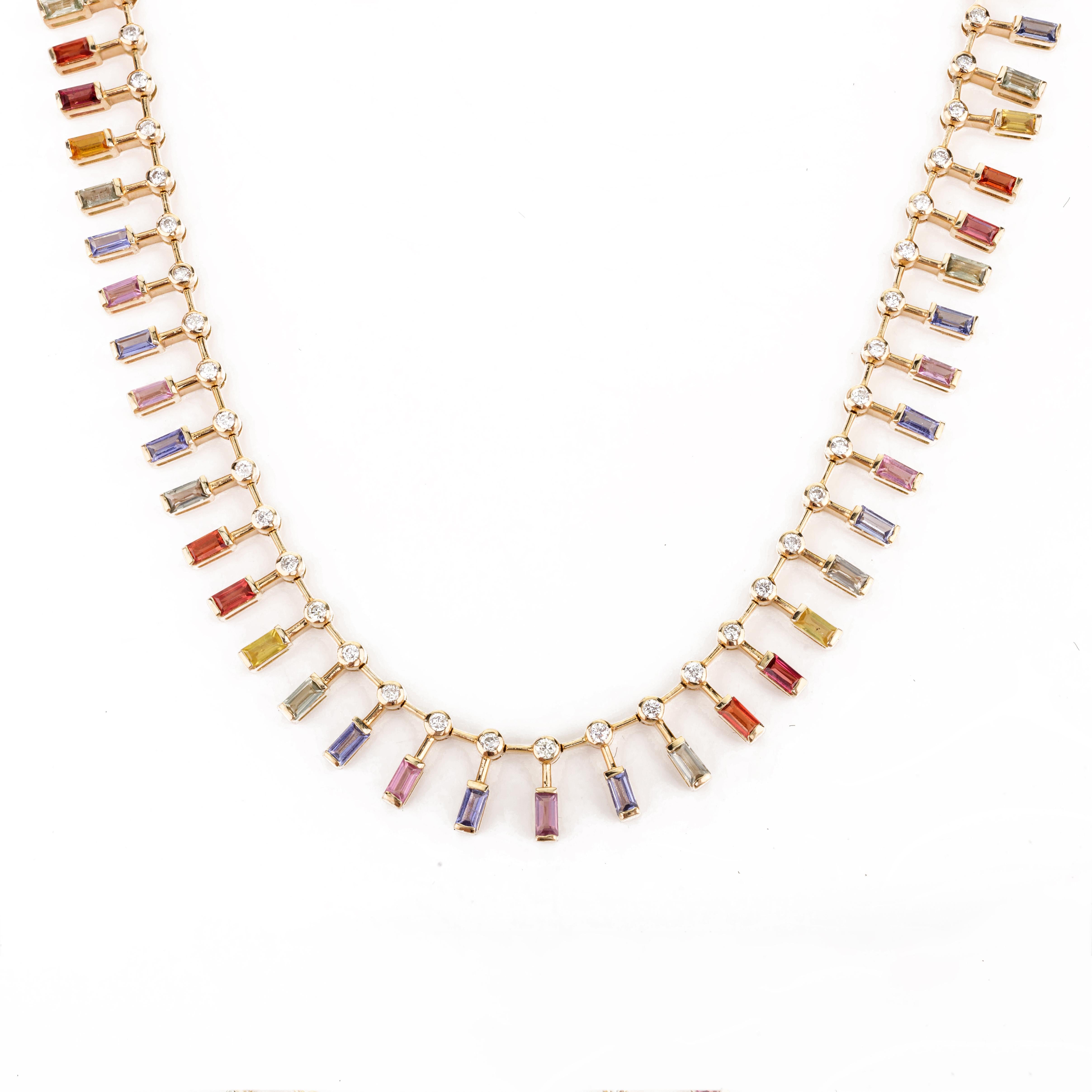 8.04 CTW Multi Sapphire and Diamond Wedding Necklace in 14K Solid Yellow Gold In New Condition For Sale In Houston, TX