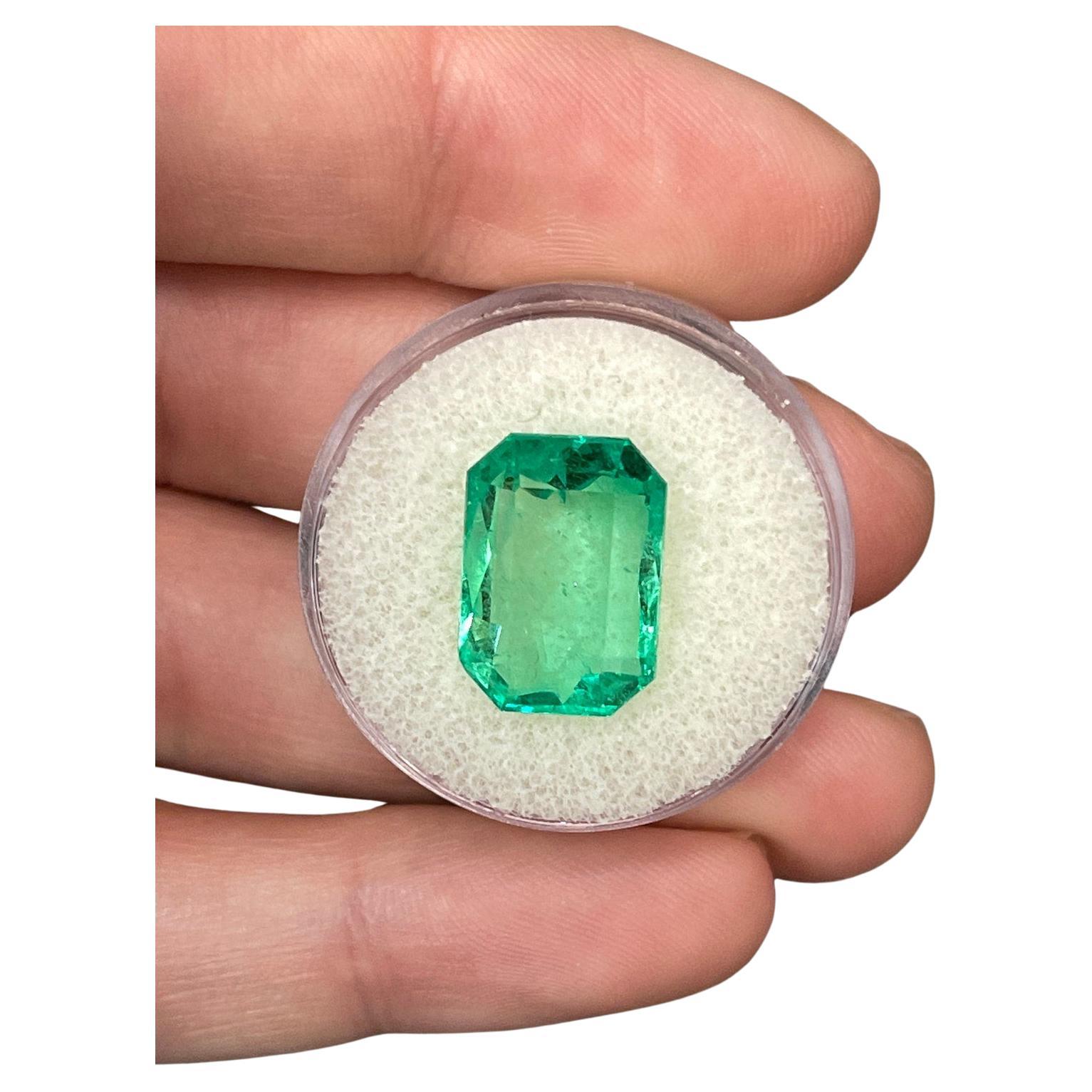 8.04ct Large Medium Green Classic Emerald Cut Colombian Gem Genuine May
