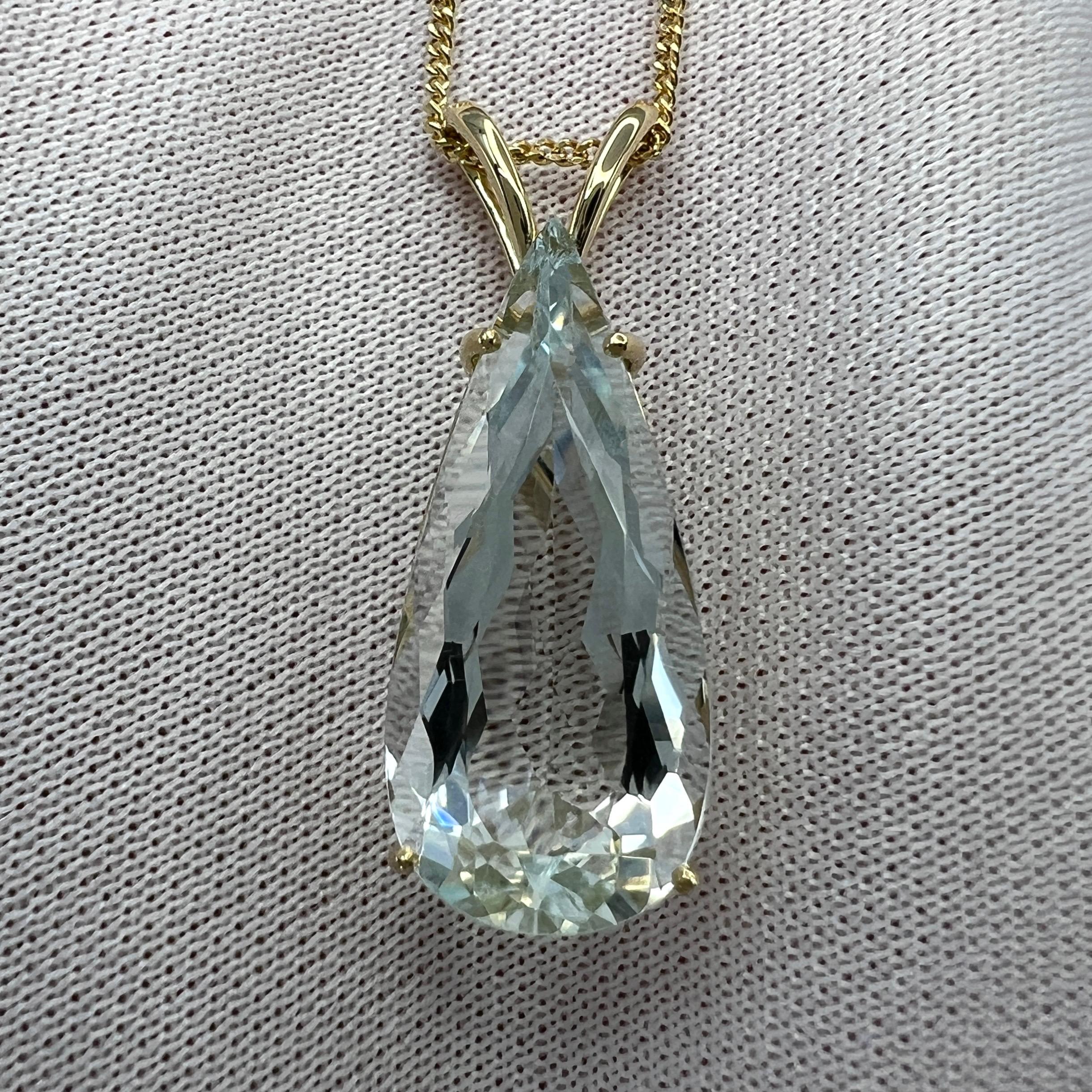 8.04ct Light Blue Aquamarine Pear Teardrop Cut 18k Yellow Gold Pendant Necklace For Sale 5