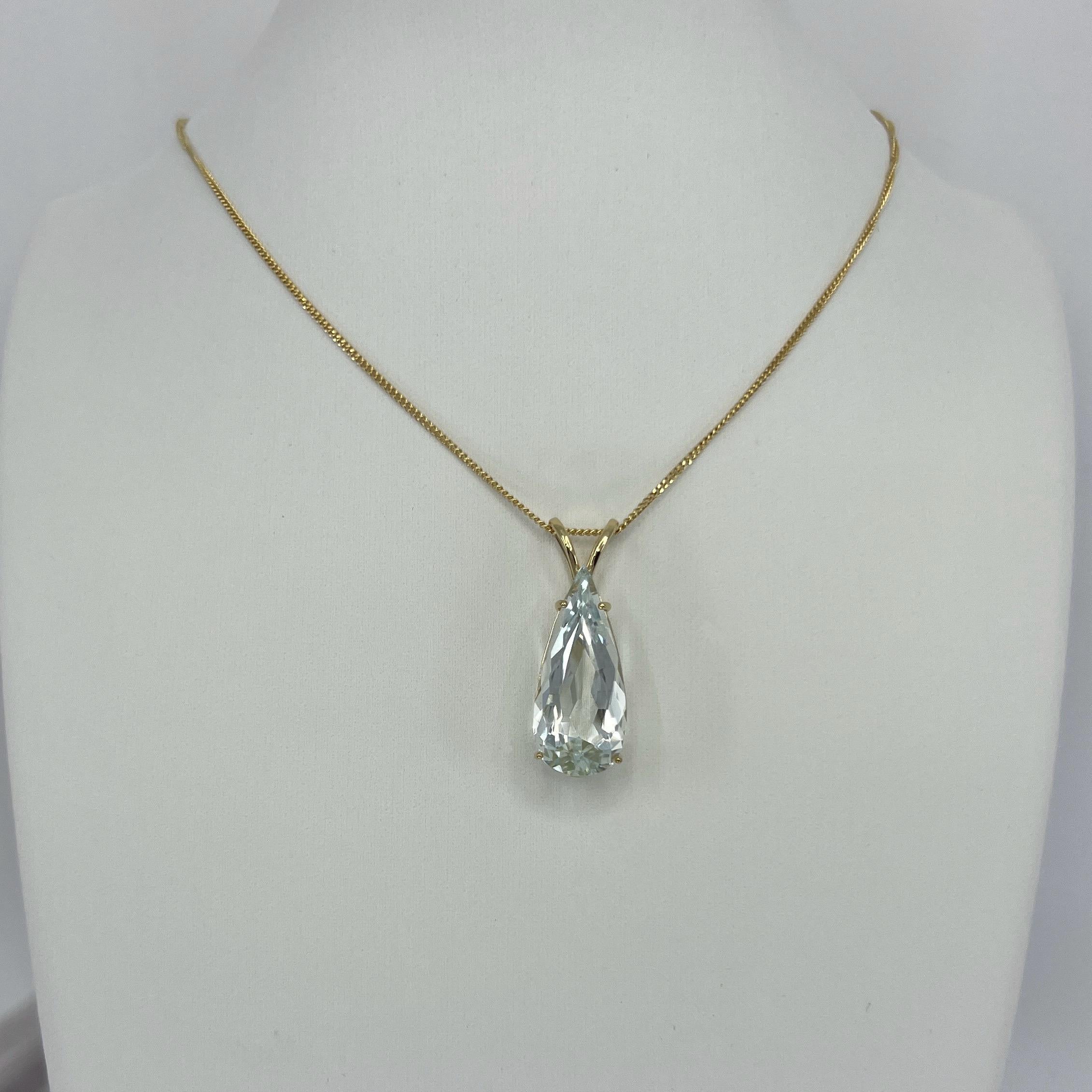 8.04ct Light Blue Aquamarine Pear Teardrop Cut 18k Yellow Gold Pendant Necklace For Sale 6