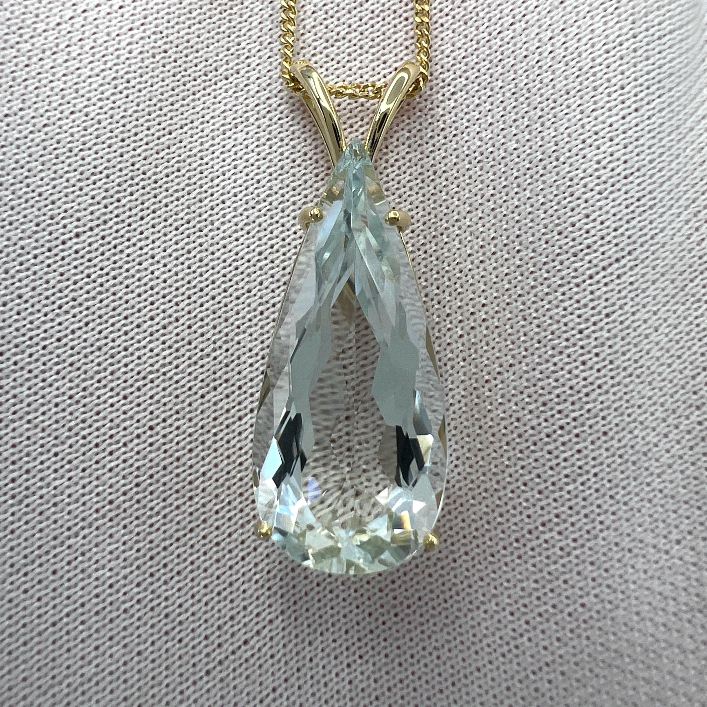 Women's or Men's 8.04ct Light Blue Aquamarine Pear Teardrop Cut 18k Yellow Gold Pendant Necklace For Sale