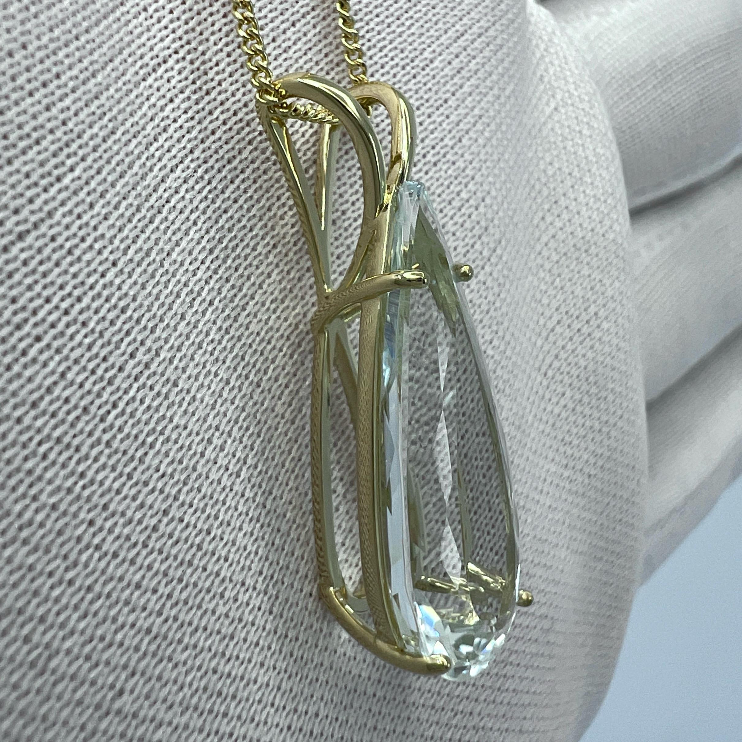 8.04ct Light Blue Aquamarine Pear Teardrop Cut 18k Yellow Gold Pendant Necklace For Sale 3