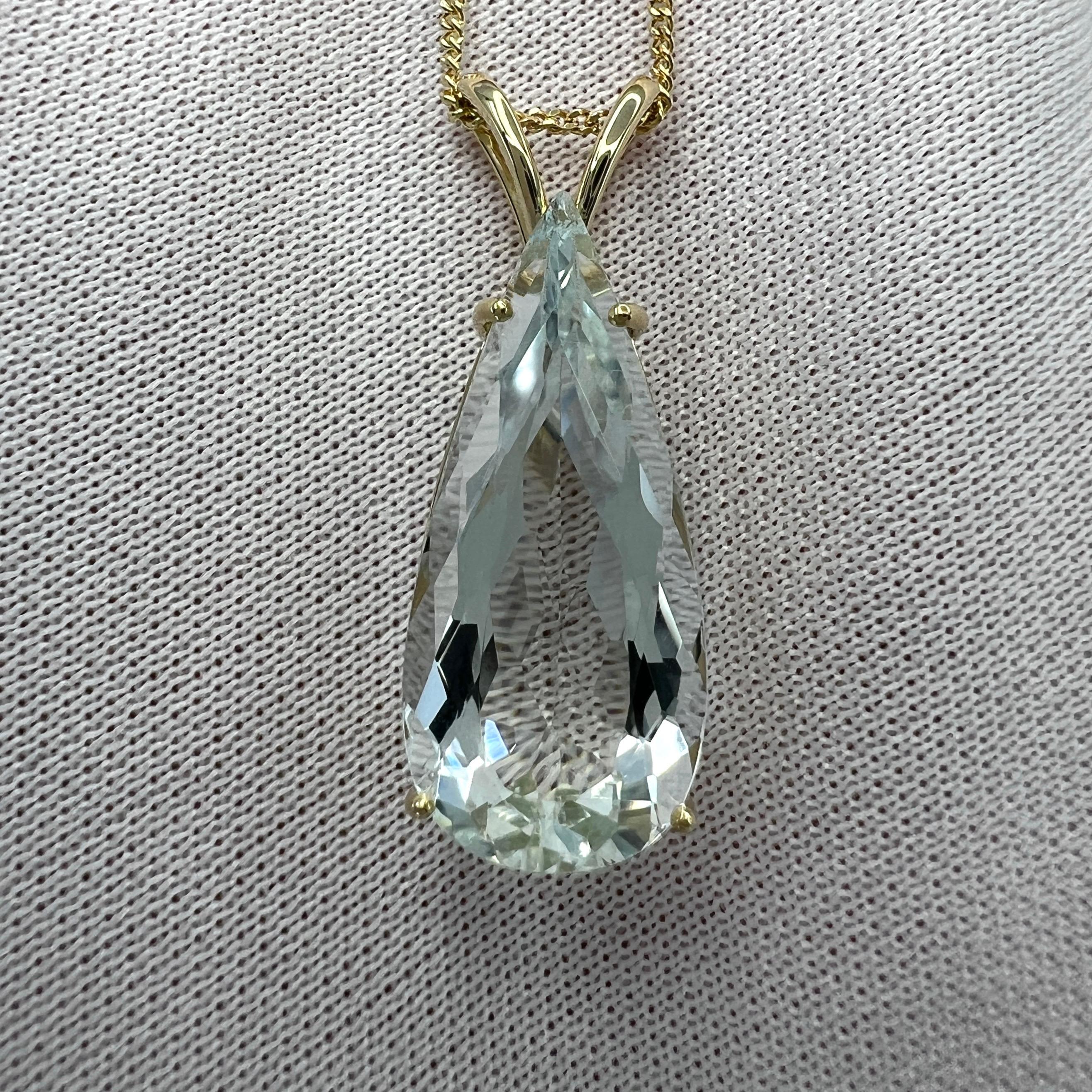 8.04ct Light Blue Aquamarine Pear Teardrop Cut 18k Yellow Gold Pendant Necklace For Sale 4