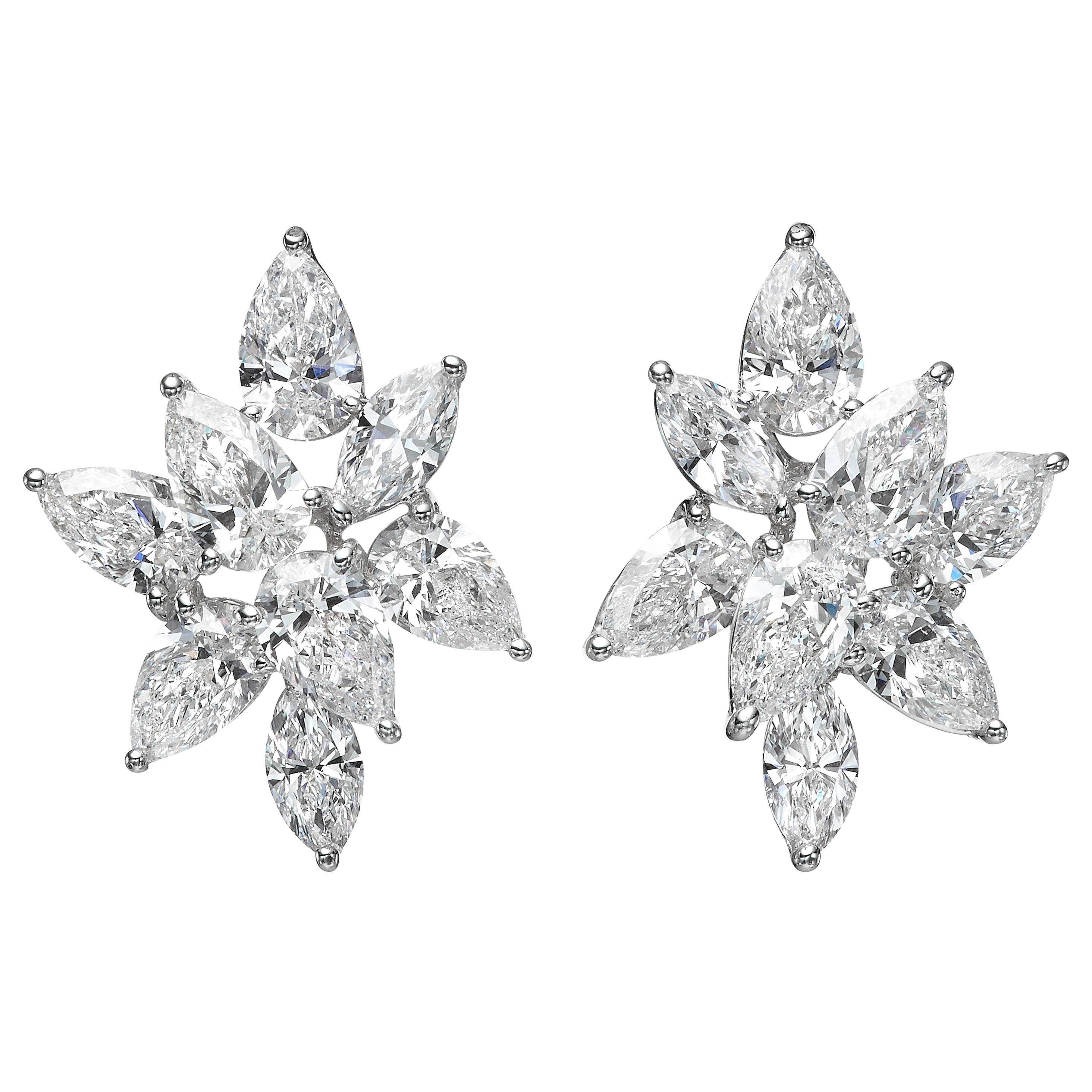 8.05 Carat Cluster Pear Marquise Diamond 18 Karat White Gold Stud Earrings