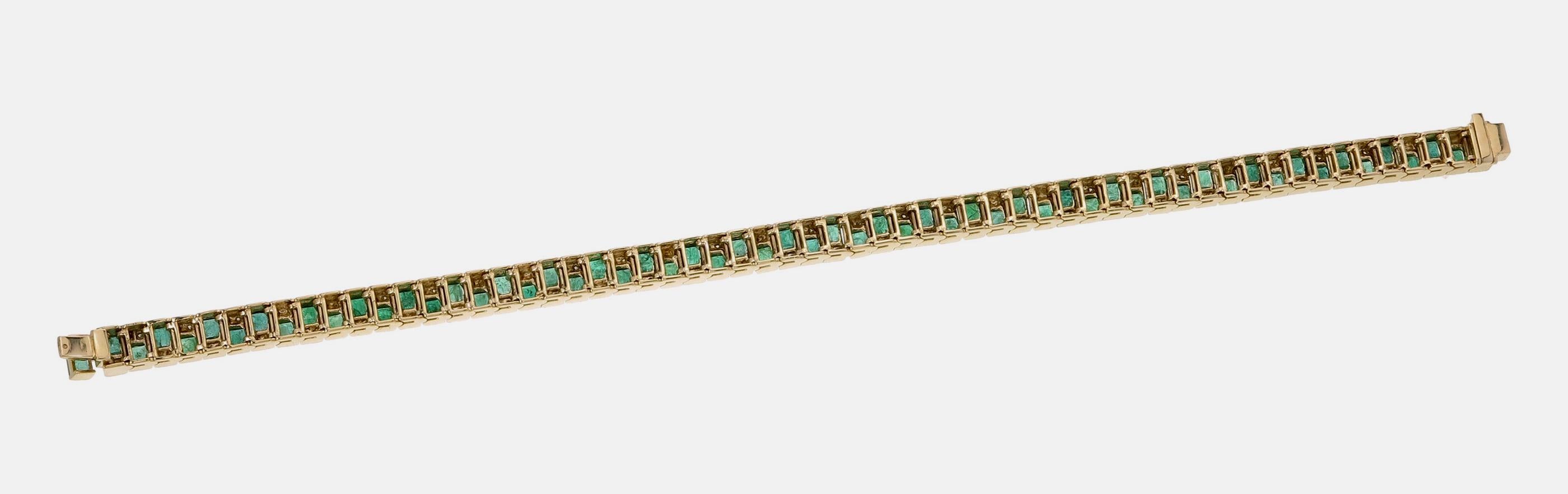 8,05 Karat Smaragd Altschliff und Diamant-Armband in 18 Karat Weißgold (Ästhetizismus) im Angebot