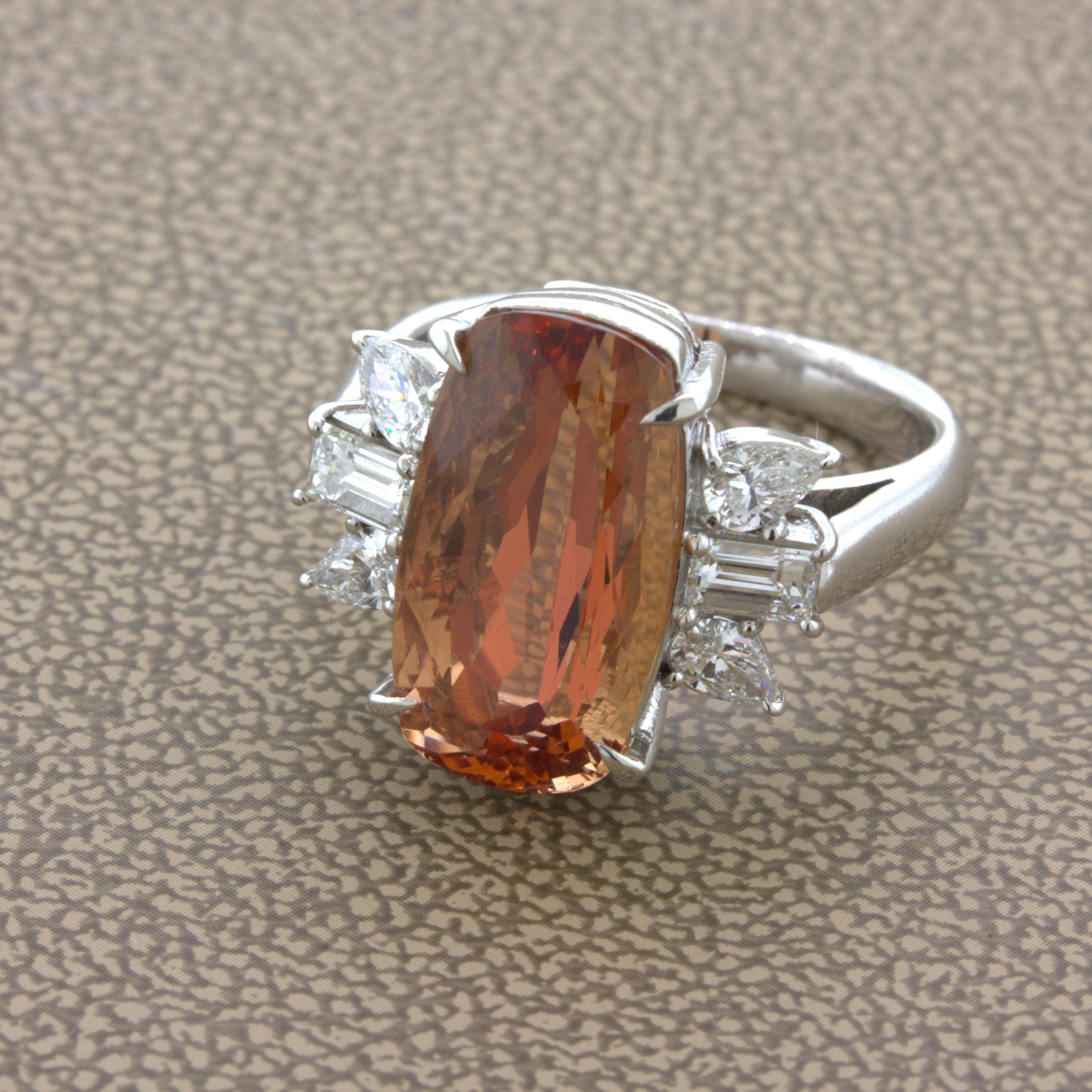 Platinring mit 8,05 Karat kaiserlichem Topas und Diamant im Zustand „Neu“ im Angebot in Beverly Hills, CA
