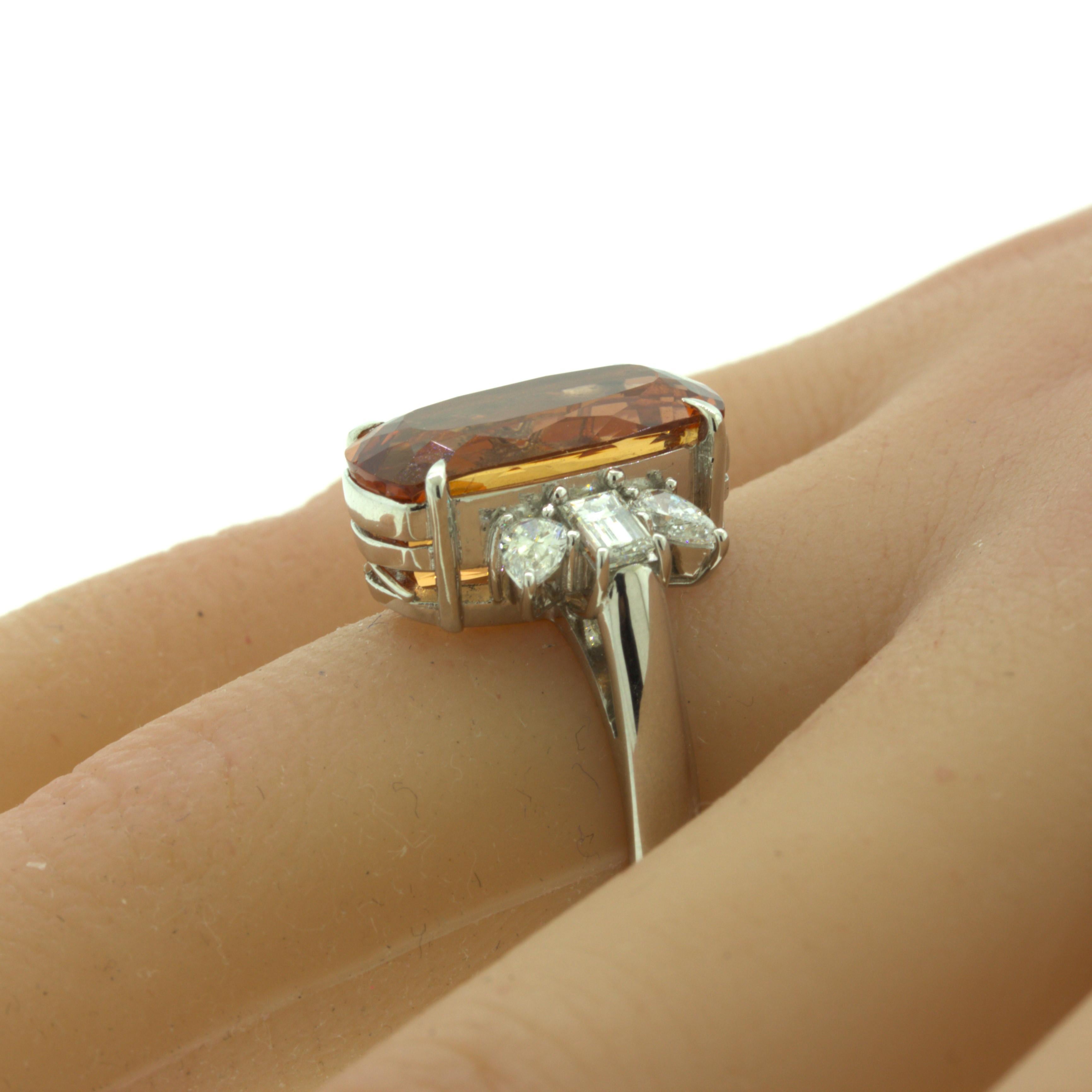 8.05 Carat Imperial Topaz Diamond Platinum Ring In New Condition For Sale In Beverly Hills, CA